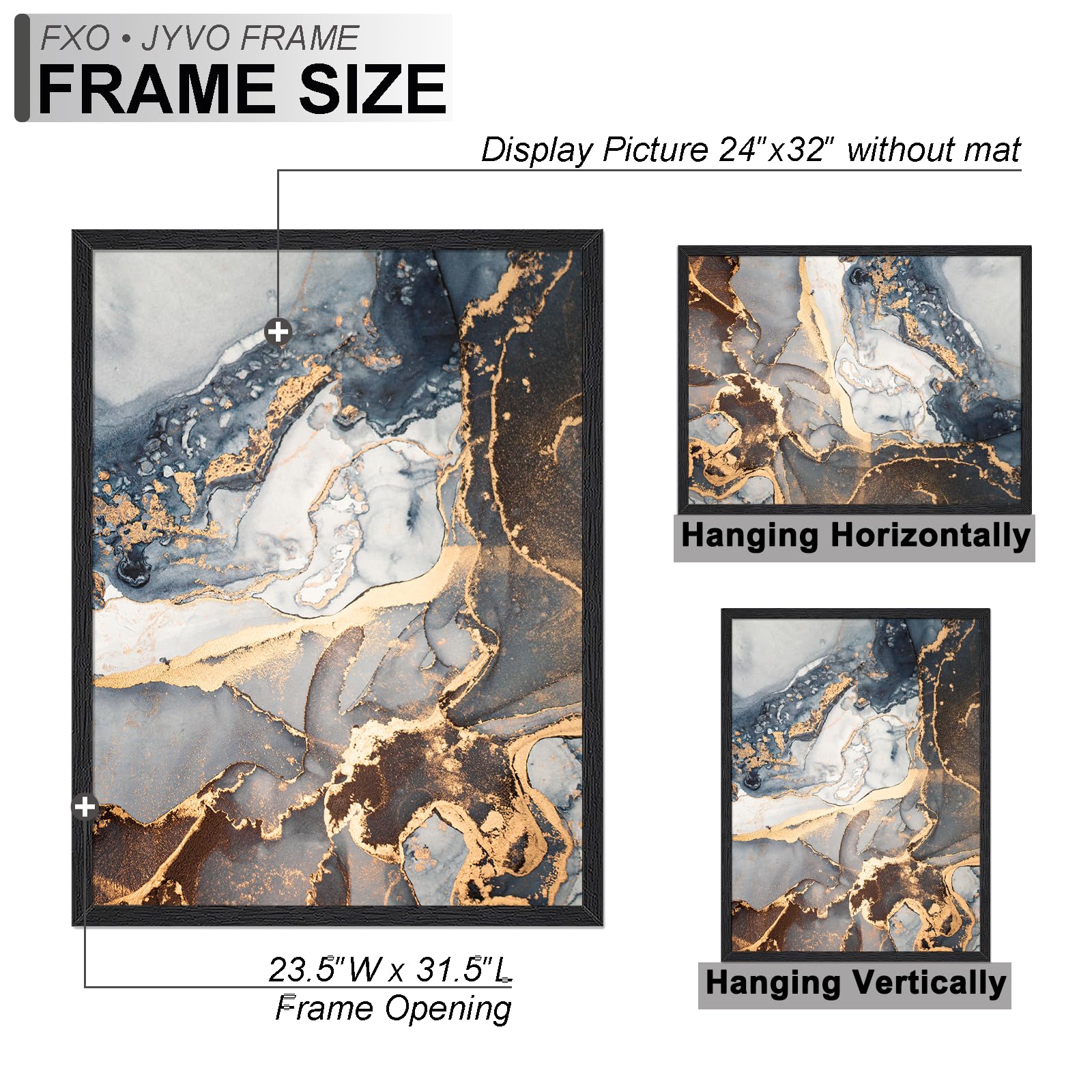 Fxojyvo Engineered Wood 24x32 Frame, Black Picture Frame for 24 x 32 Inch Poster Puzzle Photo, Light Weight 24 by 32 Poster Fram