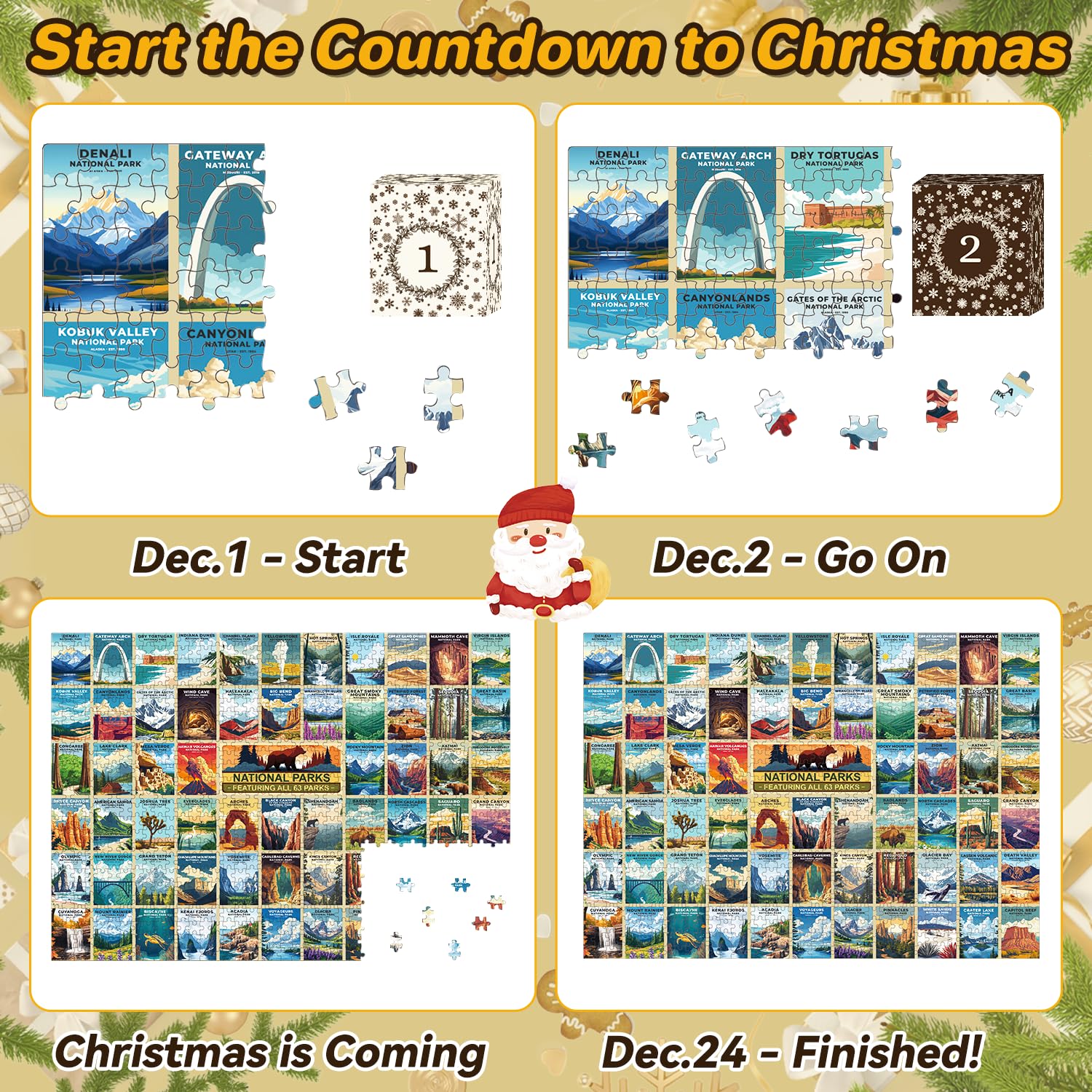 National Park Puzzle Advent Calendar 2025 Adults Teen, 1008 Pieces Coutdown to Christmas Calendar with 63 Travel Poster Landscap