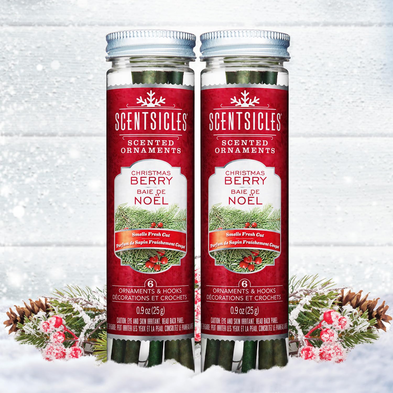 Scentsicles Christmas Berry Scented Ornaments with Hooks - 2 Bottles (12 Sticks Total)