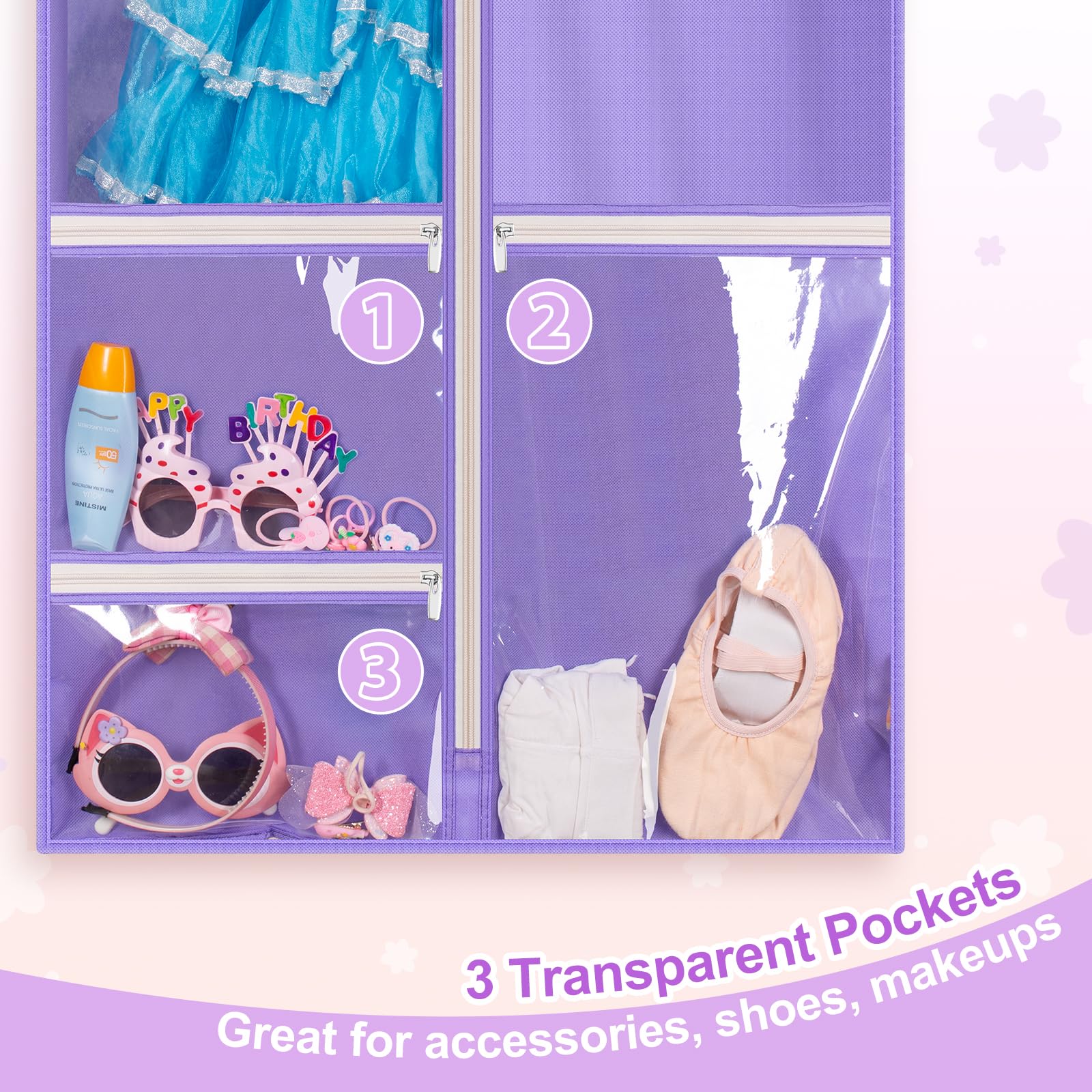 Misslo Dance Garment Bags For Dancers 40'' Garment Bags For Dance Costumes With 3 Pockets Cheer Uniform Garment Bag Hanging Kids