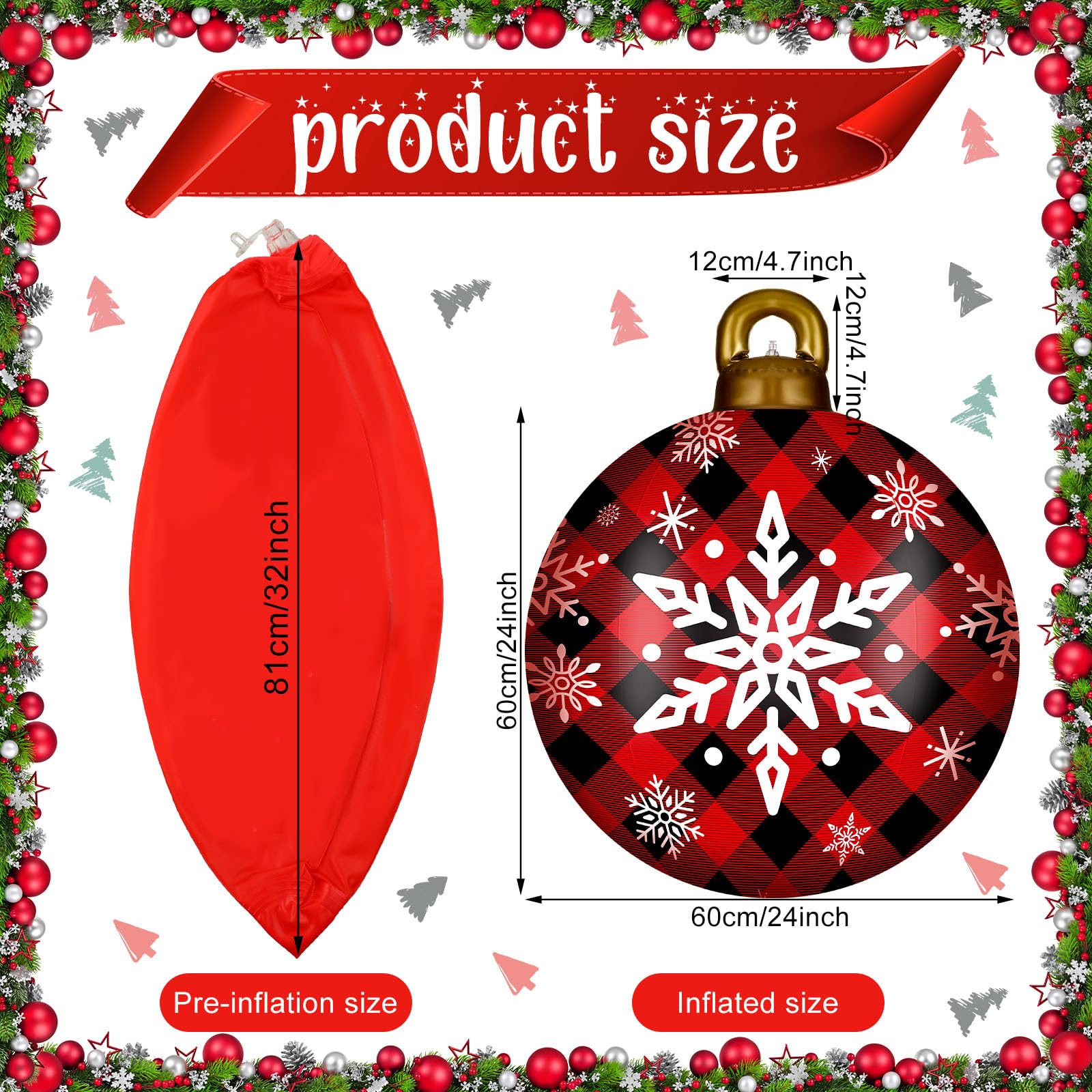 2 Pieces 32 Inch Giant PVC Inflatable Christmas Decorated Ball Ornaments Outdoor Large Xmas Blow Ball Decorations for Christmas