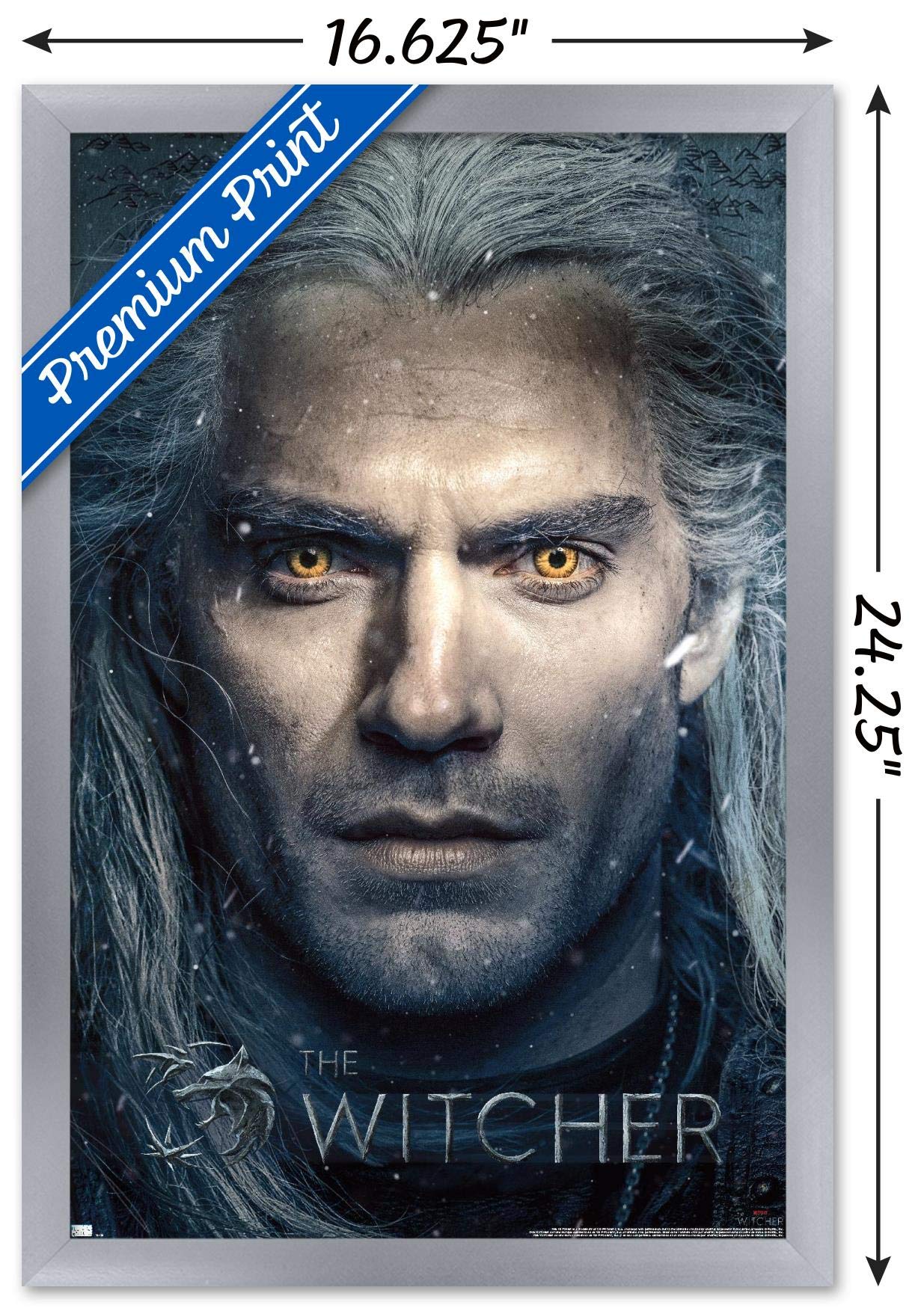 Trends International Netflix The Witcher - Closeup Wall Poster, 14.725'' X 22.375'', Silver Framed Version