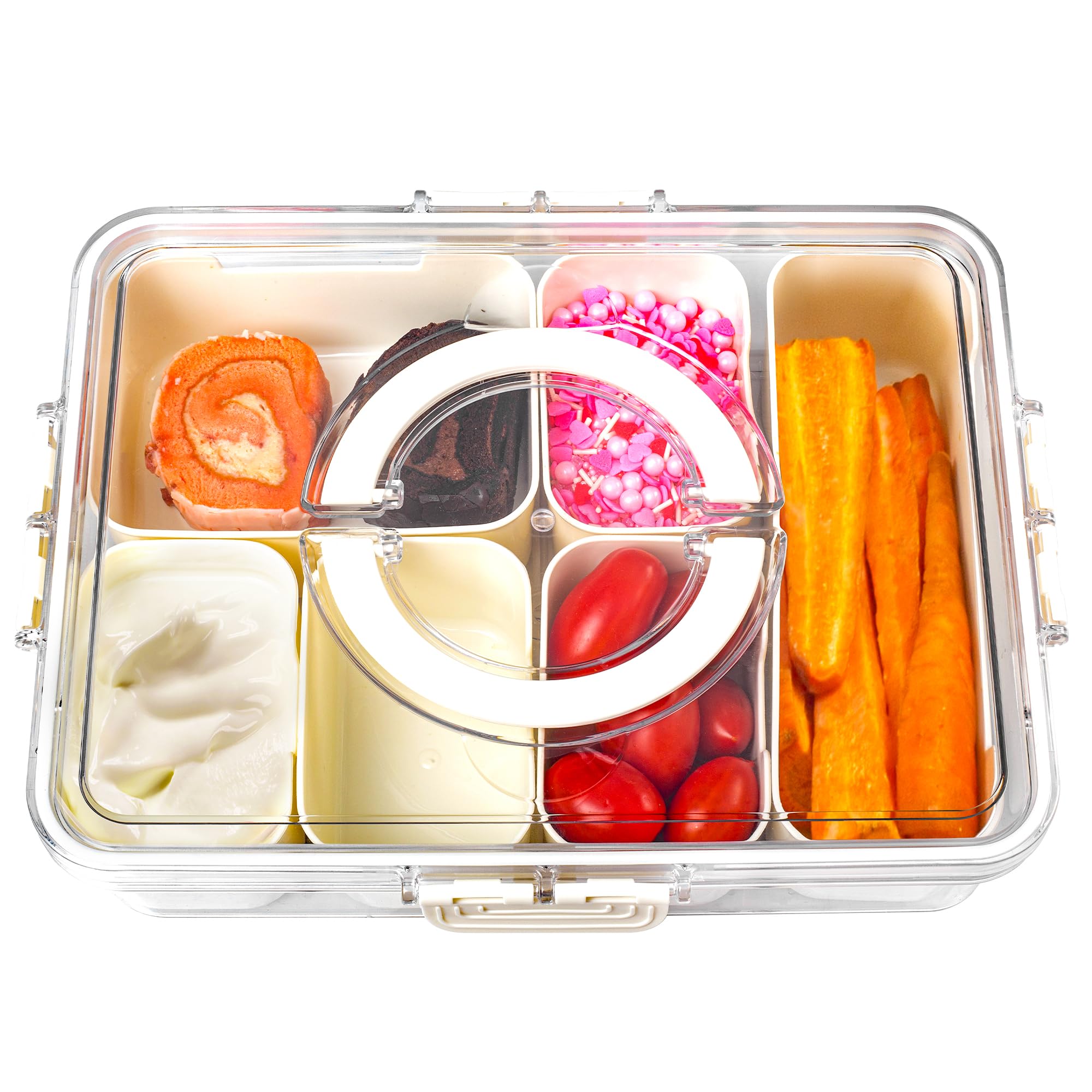 Bandesun Divided Serving Tray with Lid and Handle - Clear Organizer for Candy, Fruits, Nuts, Snacks - Perfect for Party, Enterta
