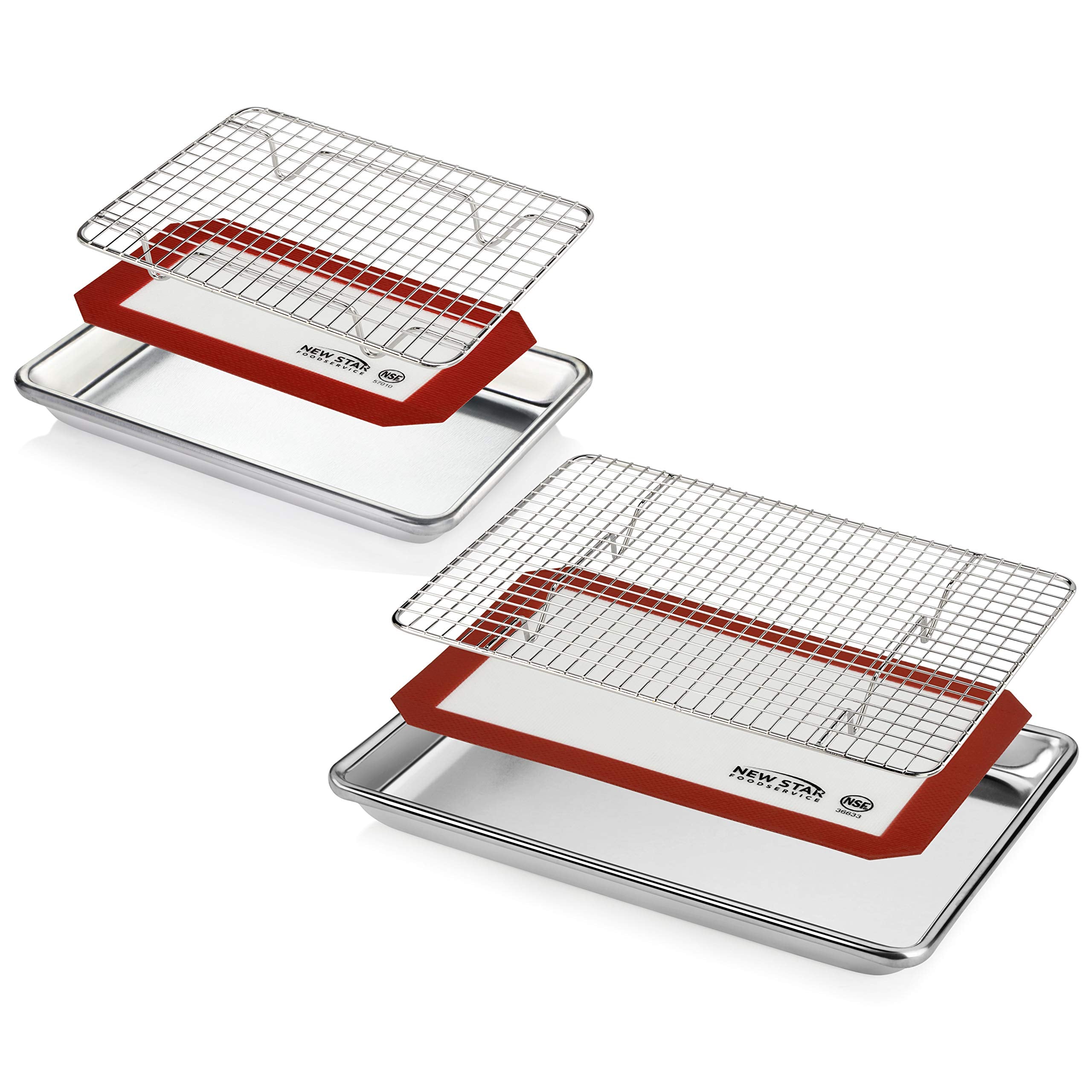 New Star Foodservice 1028768 Commercial-Grade Bun Pan/Baking Sheet, Baking Mat, Cooling Rack Combo, 1/8 And 1/4 Sizes Each