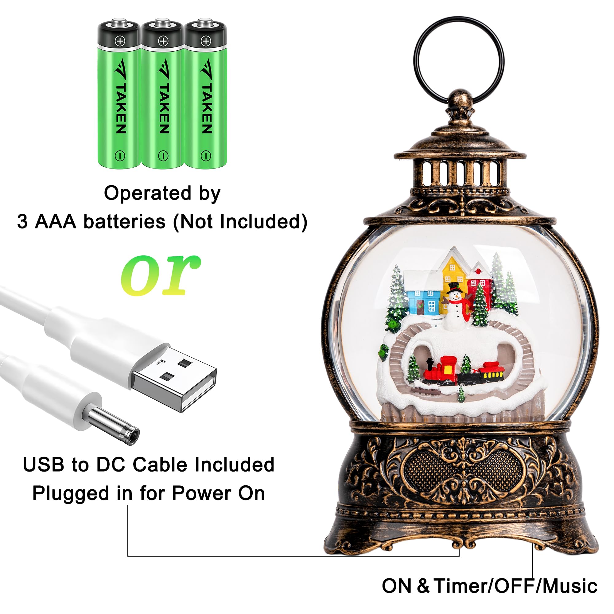 Christmas Village Snow Globe Water Lantern with Snowman and Train Scene Battery Operated or USB Powered Musical Lighted Holiday