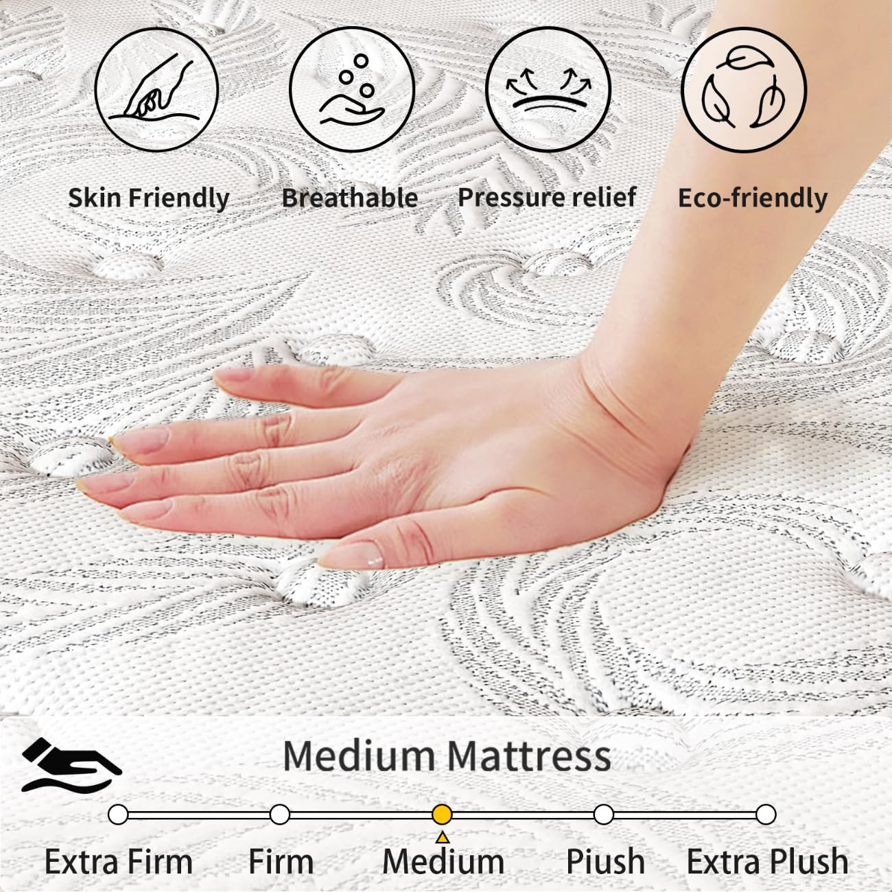 King Mattress 12 Inch, Gel Memory Foam Mattress, Hybrid Mattress In A Box With Pocket Spring, Soft & Comfortable Medium Firm Mat