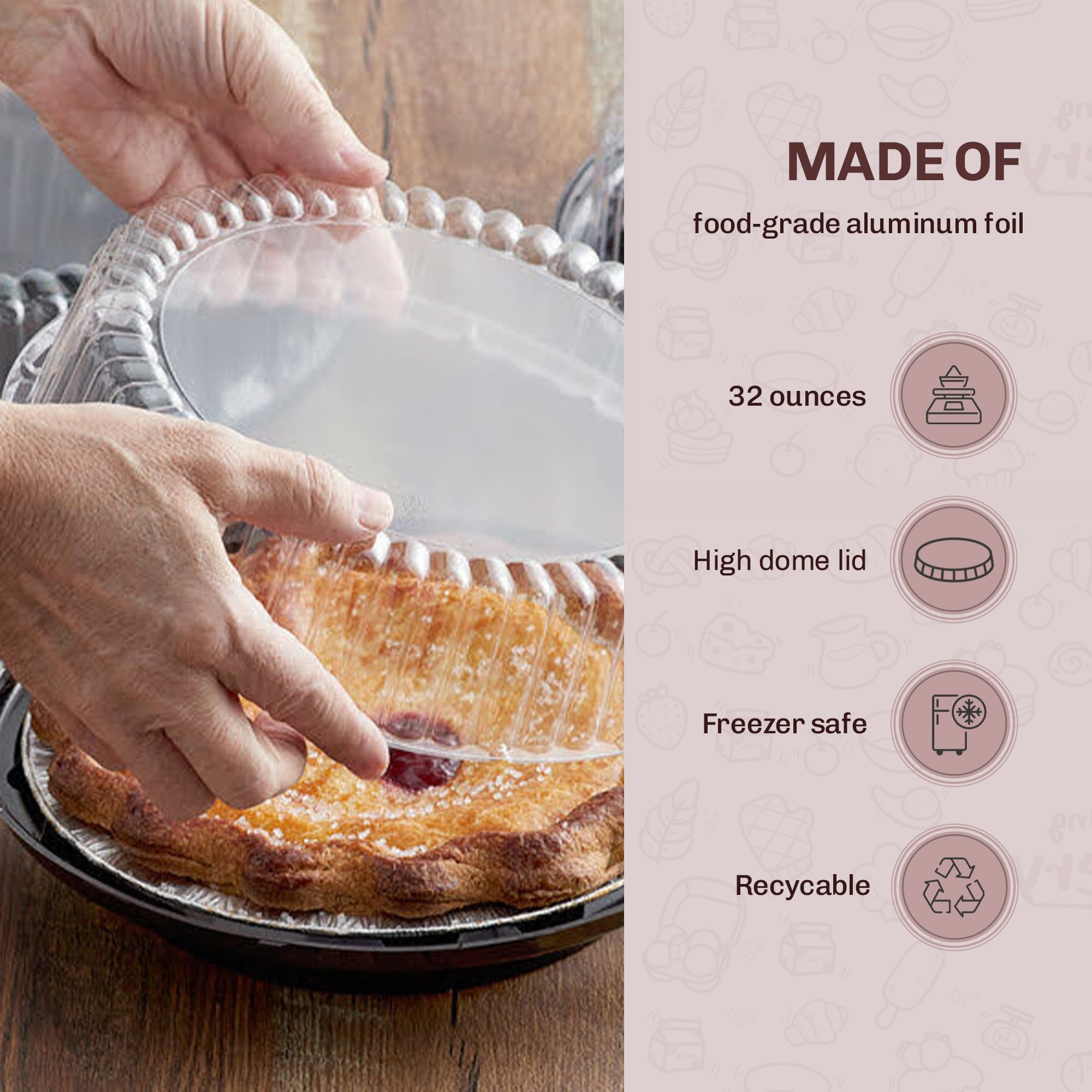 KitchenDance Pie Pan Combo Pack - 9 Inch High Dome Lids, 10 Count, Silver/Black, Perfect for Baking and Cooking