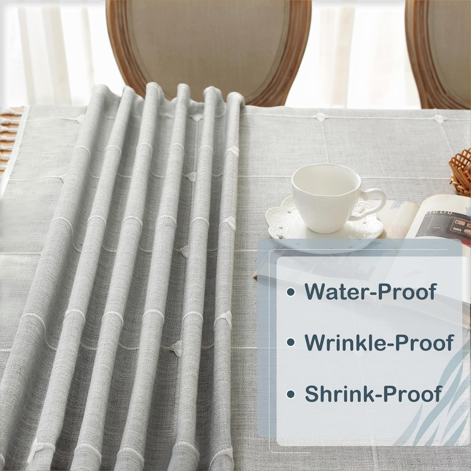 Laolitou Grey Plaid Tablecloth Rustic Burlap Linen Fabric,Washable Outdoor Table Covers With Tassel,Waterproof Table Cover For K