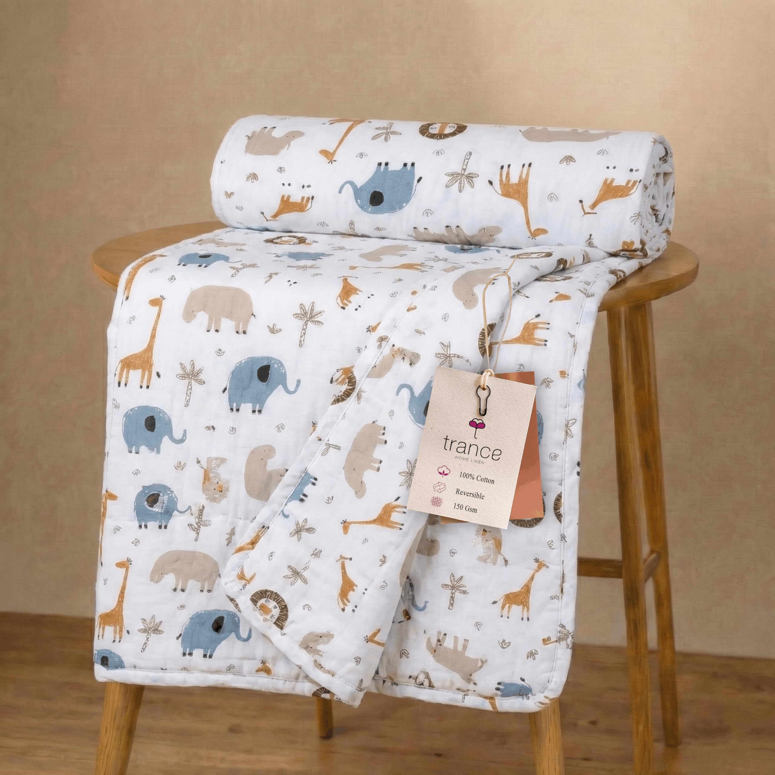 Trance Home Linen 100% Cotton | Kids Dohar | Single Bed | 150 Gsm | Reversible Ac Comforter | Light Weight All Season Soft Blank