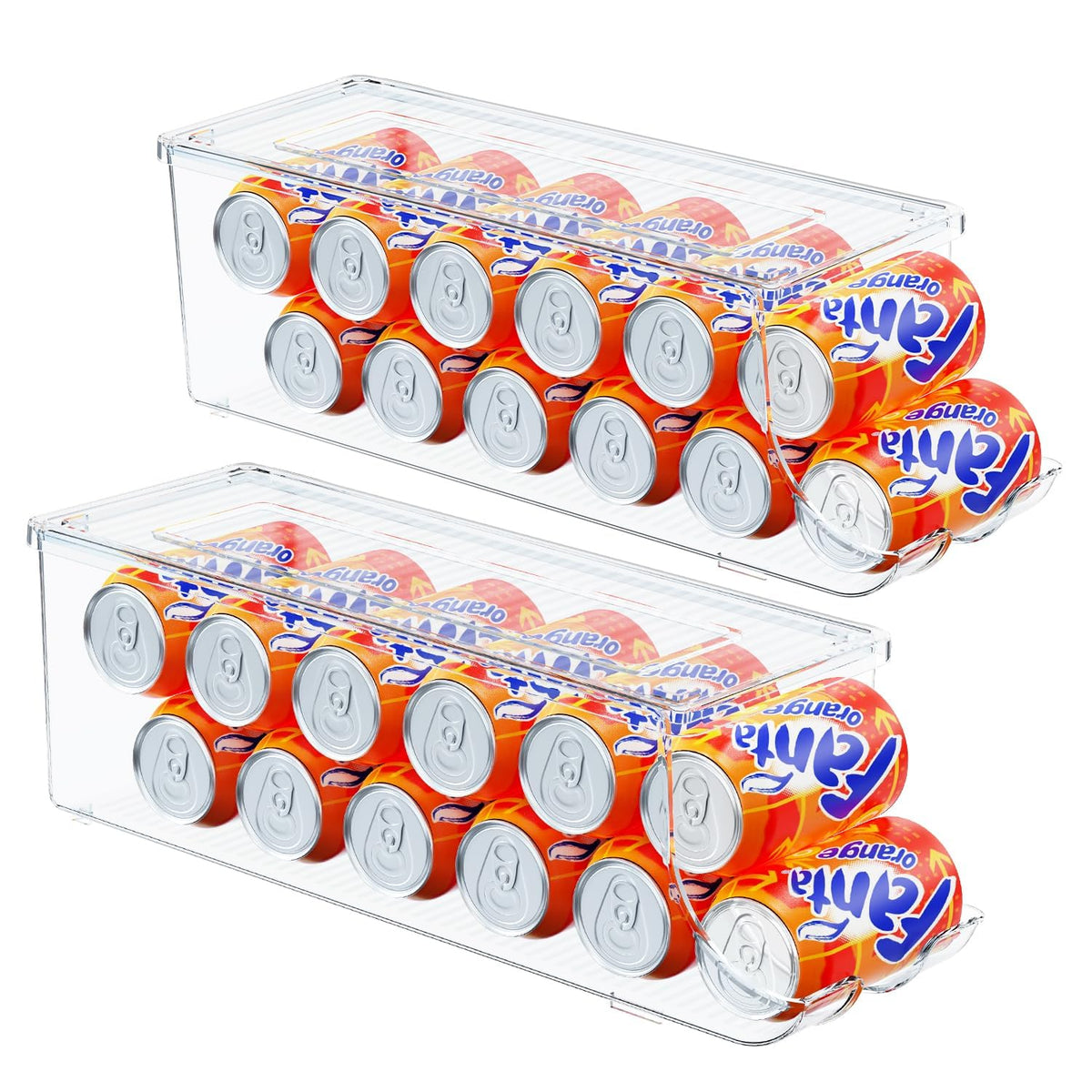 Scavata 2 Pack Soda Can Organizer For Refrigerator, Stackable Canned Food Pop Cans Container Can Holder Dispenser With Lid For F