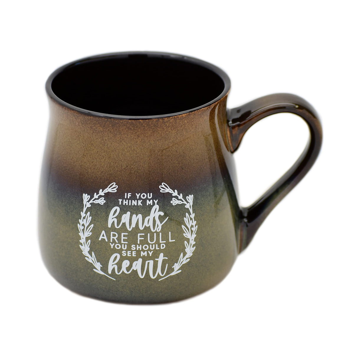 Ceramic Designer Coffee Mug | If You Think My Hands Are Full You Should See My Heart | Holds 16 Ounces | Dishwasher And Microwav