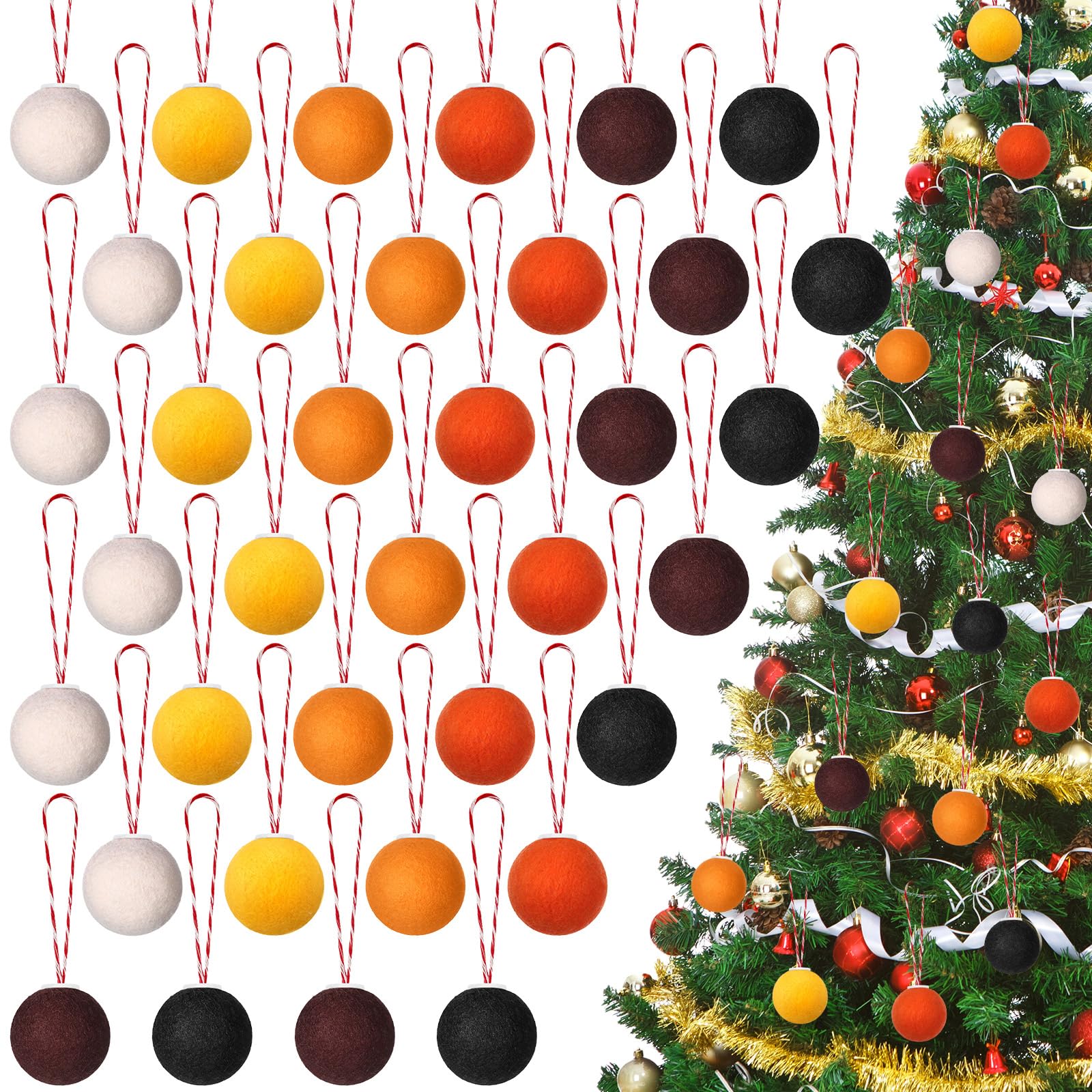Wonderjune 36 Pcs Wool Felt Balls Christmas Ornaments 1.57 Inch Christmas Tree Decorations Pompom Decoration DIY (Pumpkin Color)