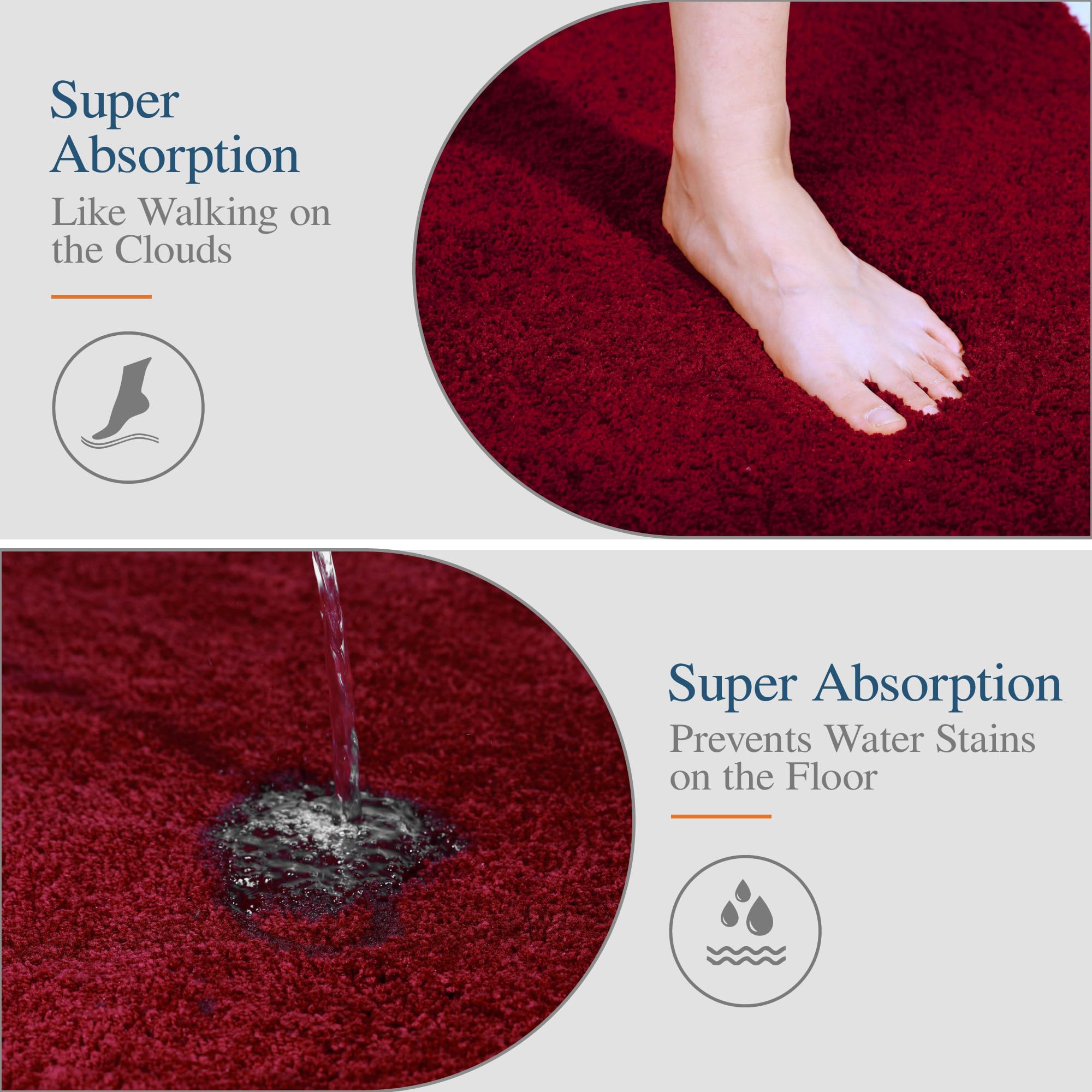 Walensee Bathroom Contour Rug (20X24, Red) Non Slip Bath Mat For Bathroom Water Absorbent Soft Microfiber Shaggy Bathroom Mat Ma