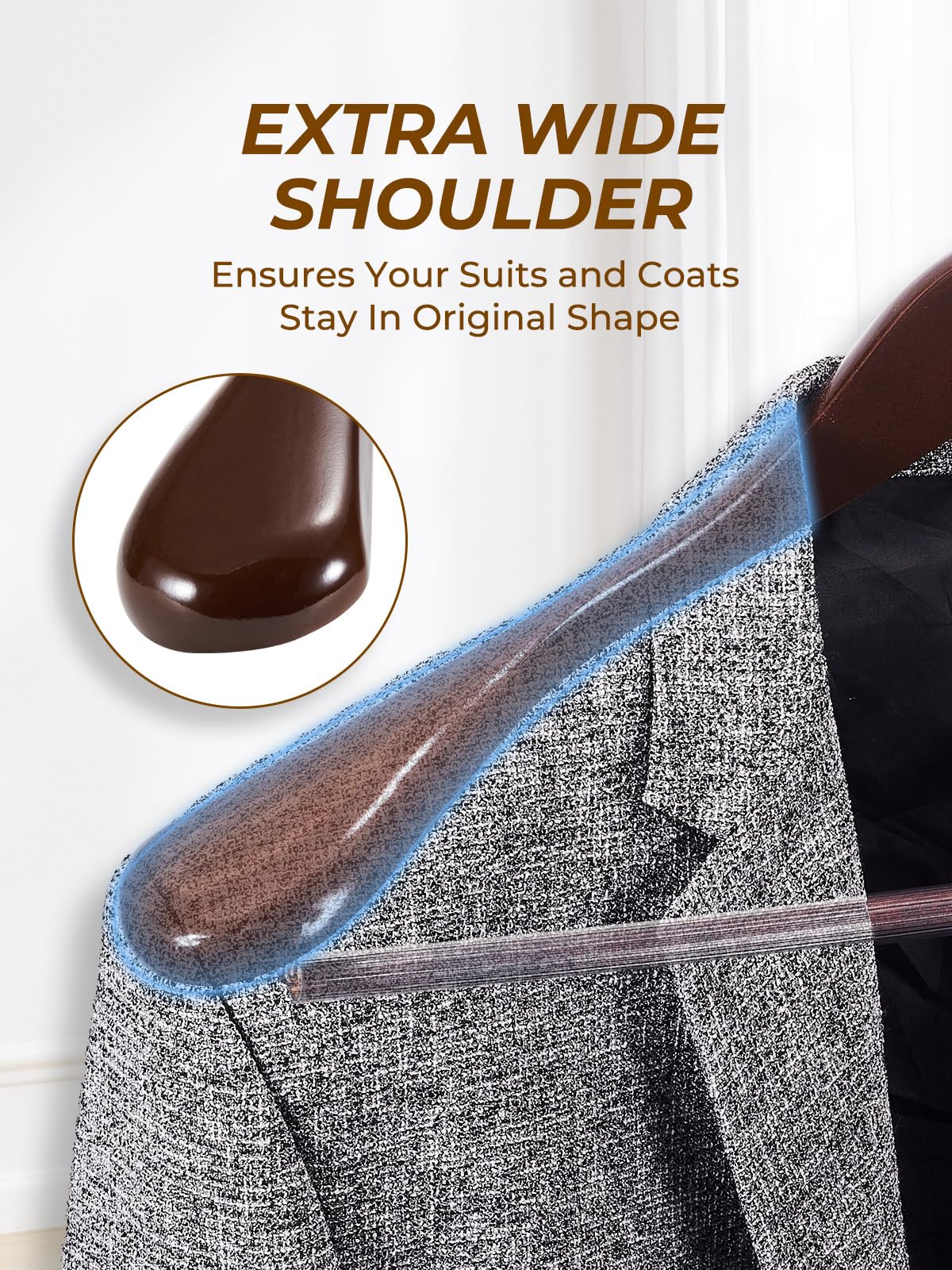 House Day Wide Shoulder Wooden Hangers, Wood Suit Hangers With Non Slip Pant Holder, Heavy Duty Coat Hangers For Closet, Wooden