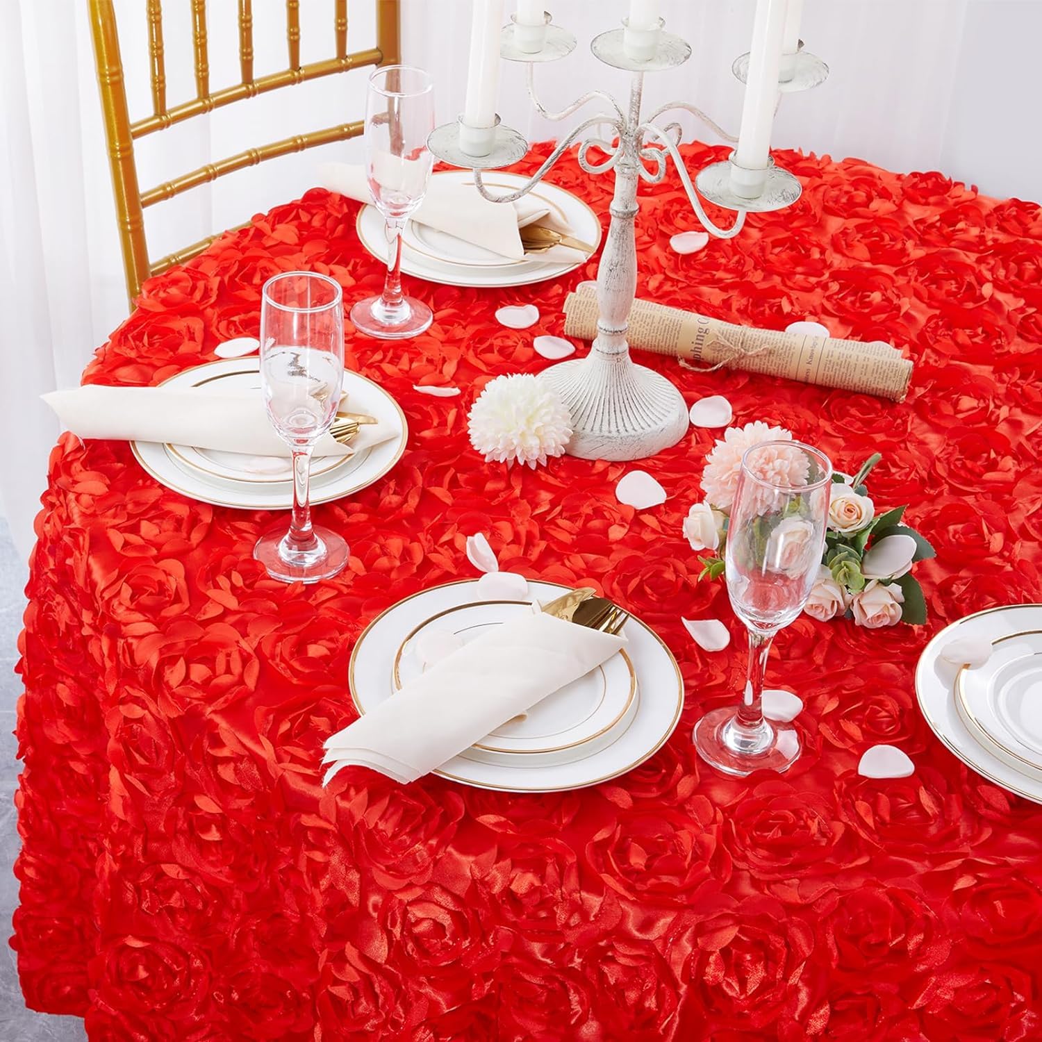 Queendream Red Satin Tablecloth 90 X 132 Inch Rectangle Wedding Table Cover Overlay For Wedding Reception Table Decorations