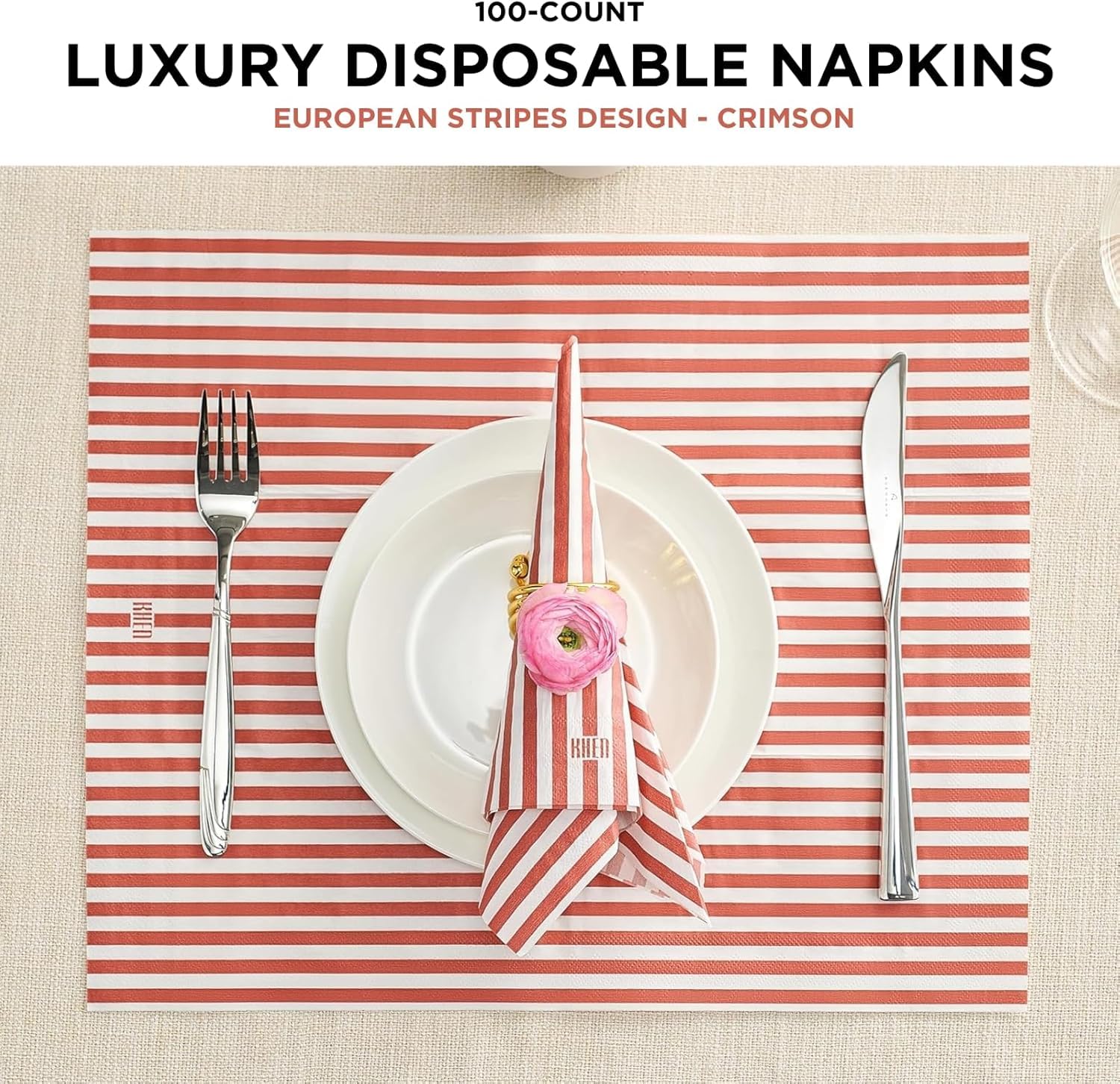 Tonal Striped Disposable Napkin Set in Stripe Red, 50 Pieces
