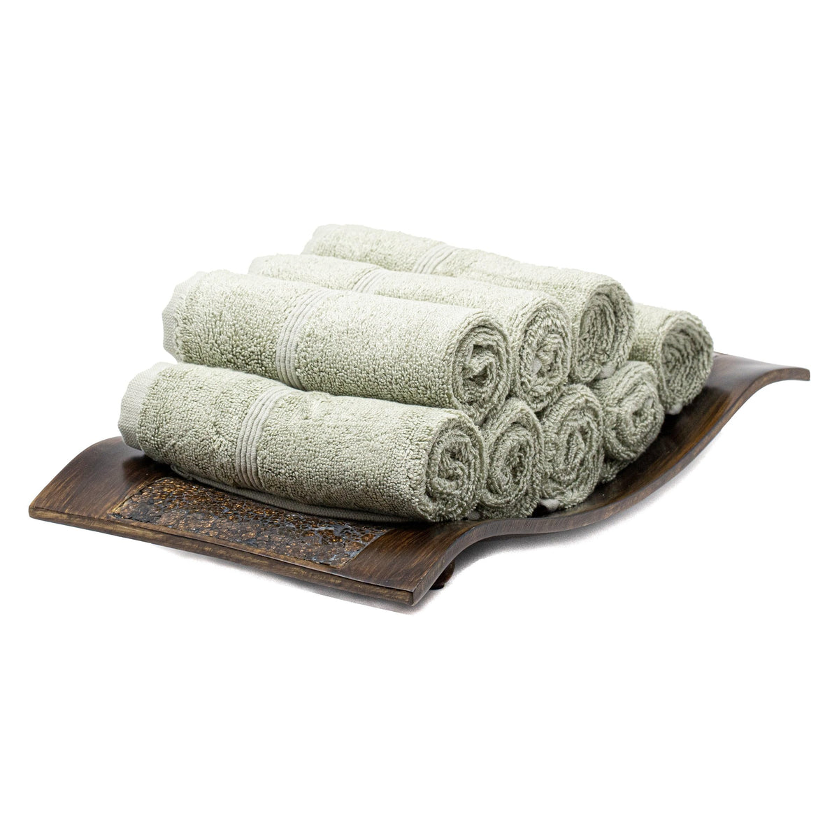Mosobam Luxury Turkish Towels Set Of 8 Washcloths 13X13 Seagrass Green 700 Gsm Bamboo Viscose & Aegean Turkish Combed Cotton