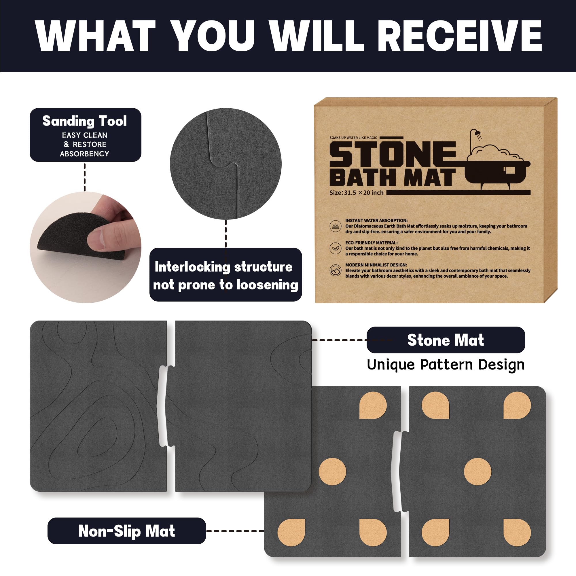 Farest 32 * 20 Stone Bath Mat Extra Large Diatomaceous Earth Non-Slip Shower Mat Quick Drying Diatomite Bath Stone Mats For Bath