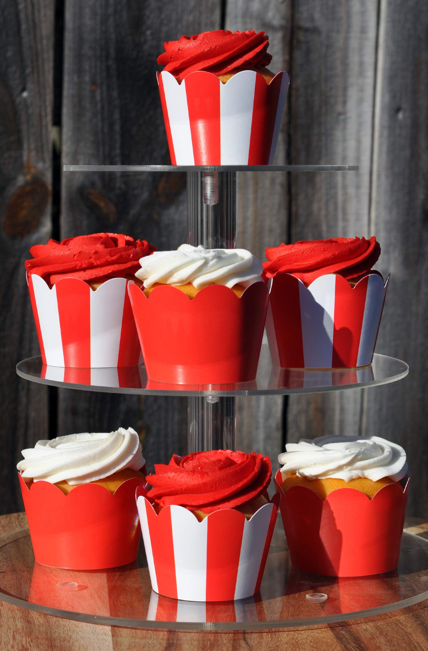 Red And White Stripe Cupcake Wrappers For Kids Birthday Parties, Baby Showers, Circus Themed Parties And School Events. Set Of 2