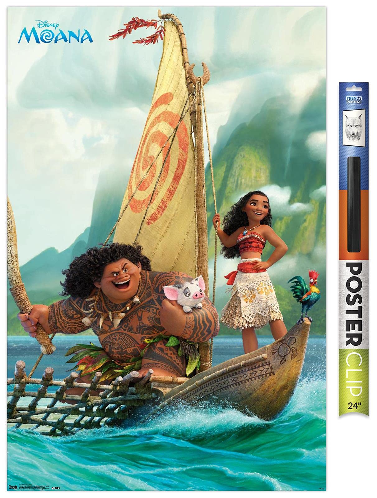 Trends International Disney Moana - Group Wall Poster, 22.37'' X 34.00'', Premium Poster & Clip Bundle