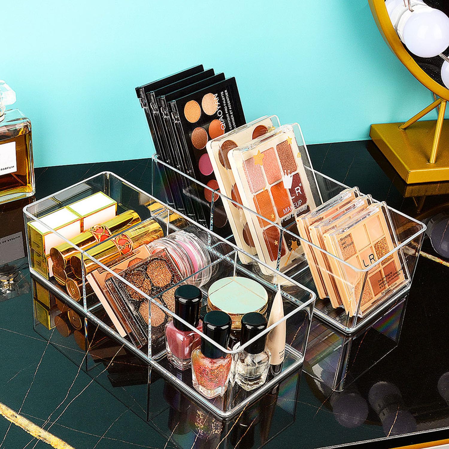 JessLab 3 Cube Sections Drawer organizer  Acrylic Stackable drawer Organizer  Makeup Organizer for Vanity  Countertop  Bathroom  Kitchen and Cabinet Storage  Designed in New York