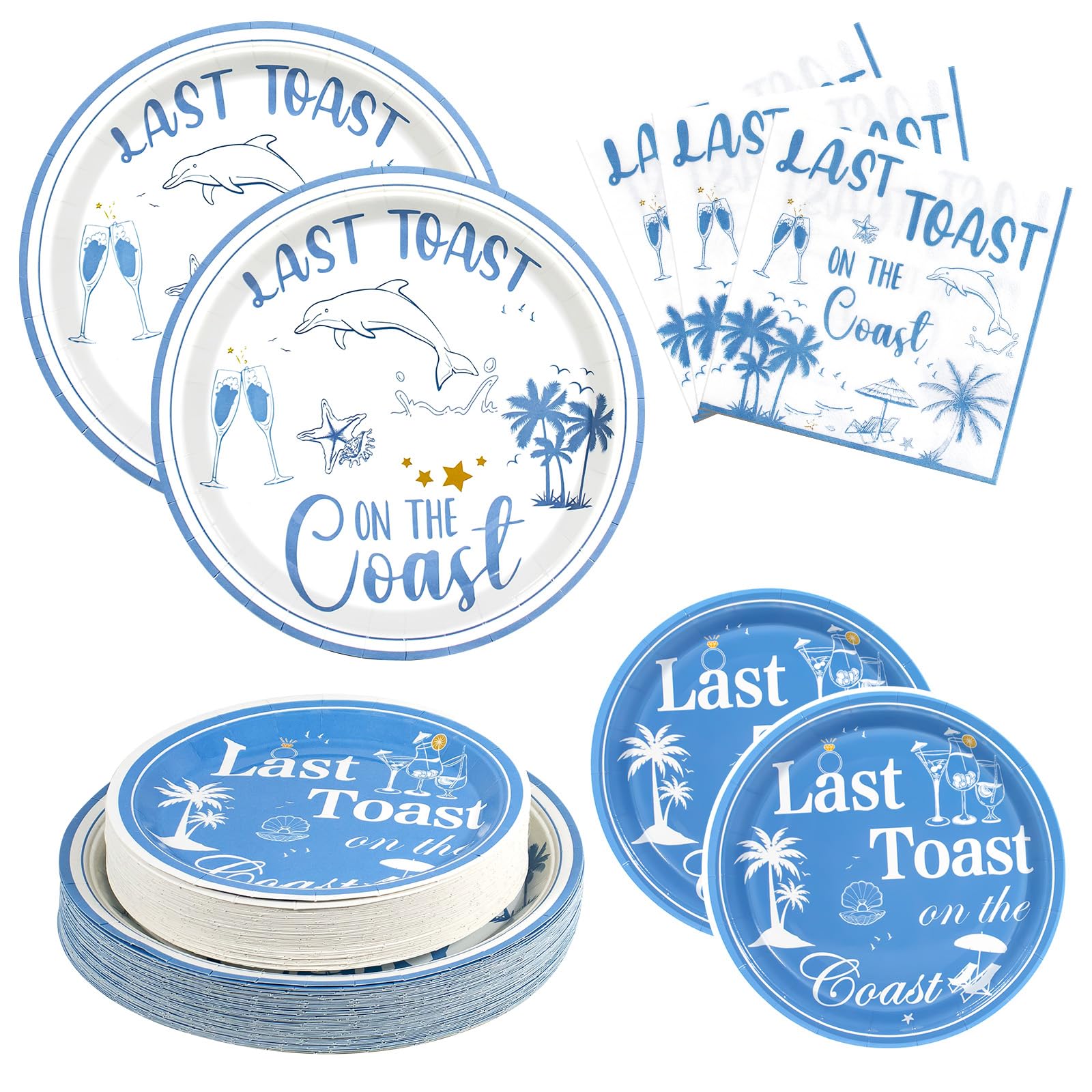 Dhnvcud 180PCS Last Toast on the Coast Party Supplies Serve 60,Coastal Bachelorette Party Paper Plates and Napkins Kit for Brida