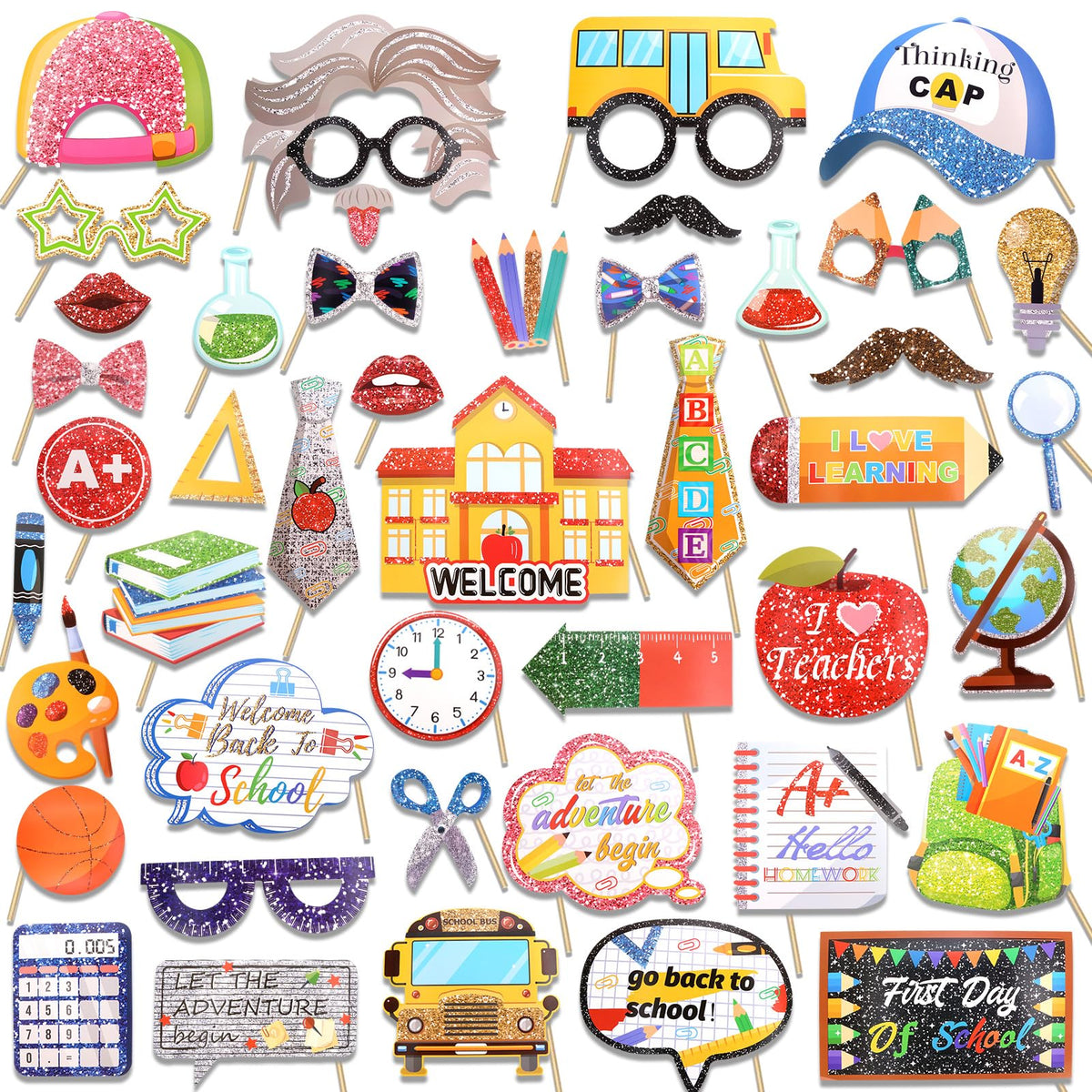 Howaf Back To School Photo Booth Props, 45 Pieces First Day Of School ...