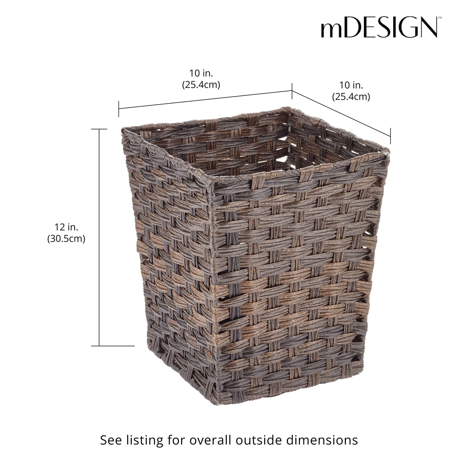 Mdesign Small Woven Basket Trash Can Wastebasket - Square Garbage Container Bin For Bathrooms, Kitchens, Home Offices, Craft, La