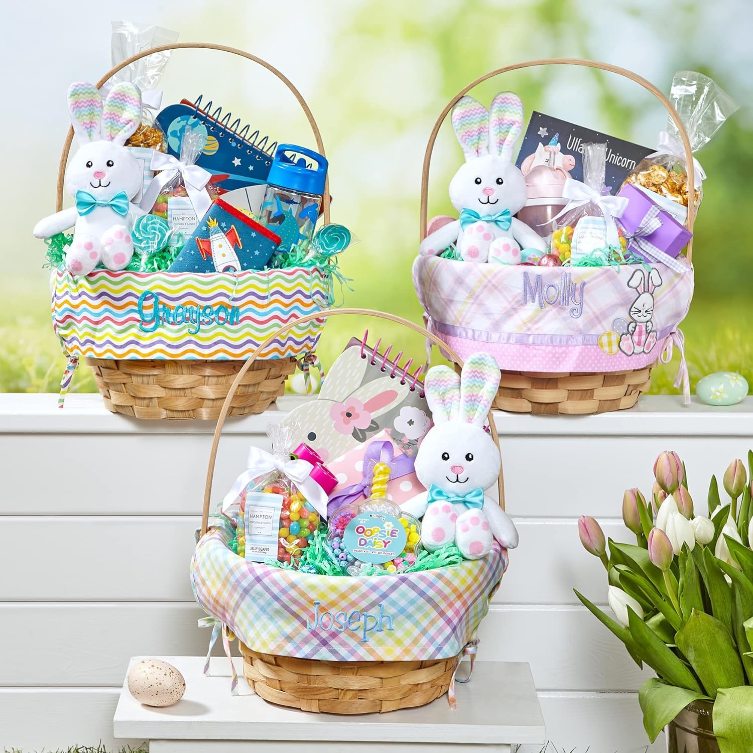 Let'S Make Memories Personalized Easter Basket - Teal Name On Bright Waves - Medium - Create Your Own - Wicker Basket - Embroide