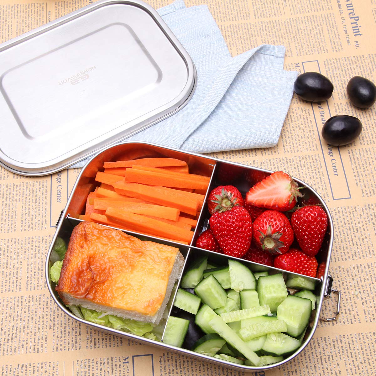 G.A Homefavor Leak Proof Stainless Steel Bento Box, Metal Lunch Container With 4-Compartment, 1400Ml, Perfect For Snacks And Sal
