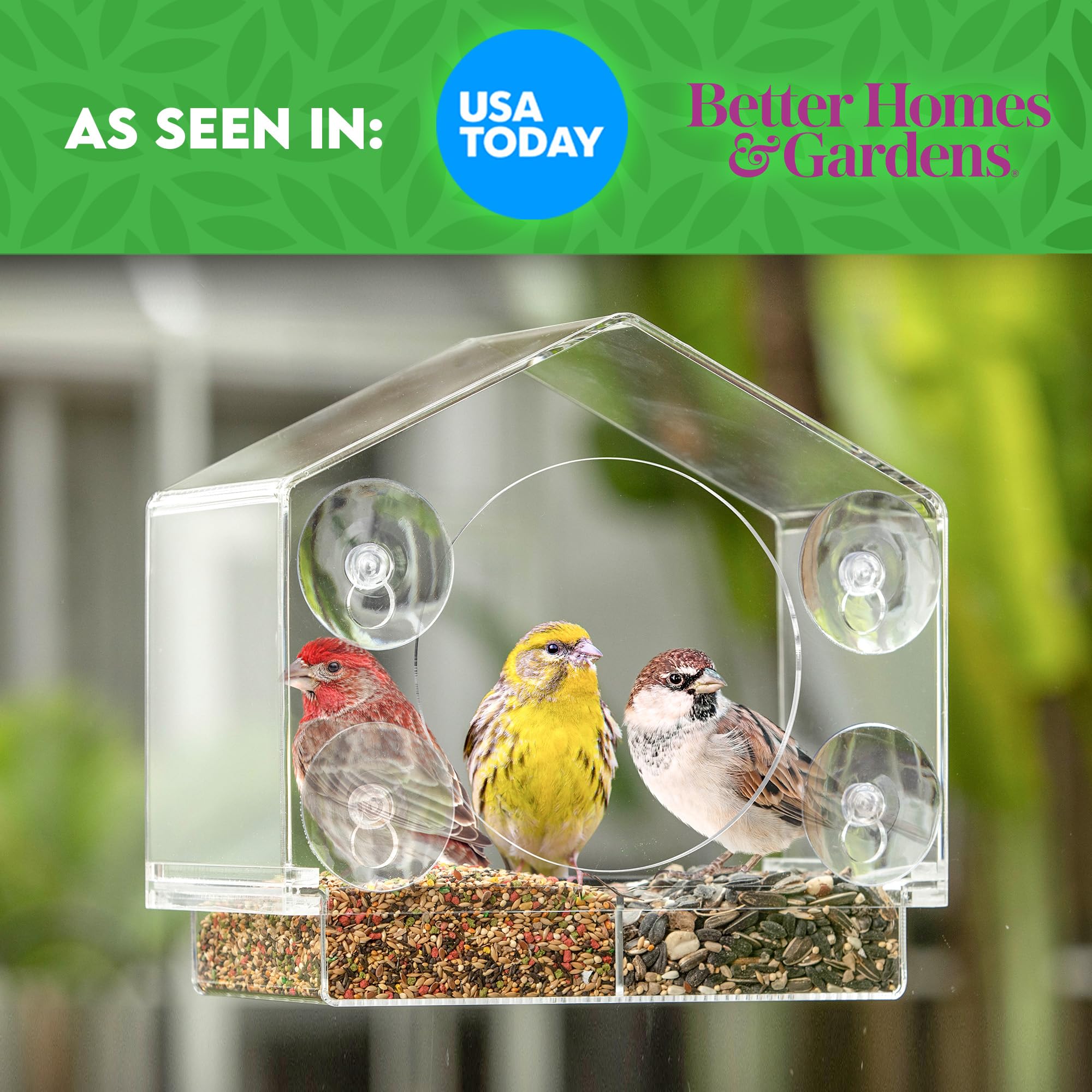 clear Bird Feeders for Window - Bird House Style Window Bird Feeder - Window Bird Feeders with Strong Suction cups - Drain Holes