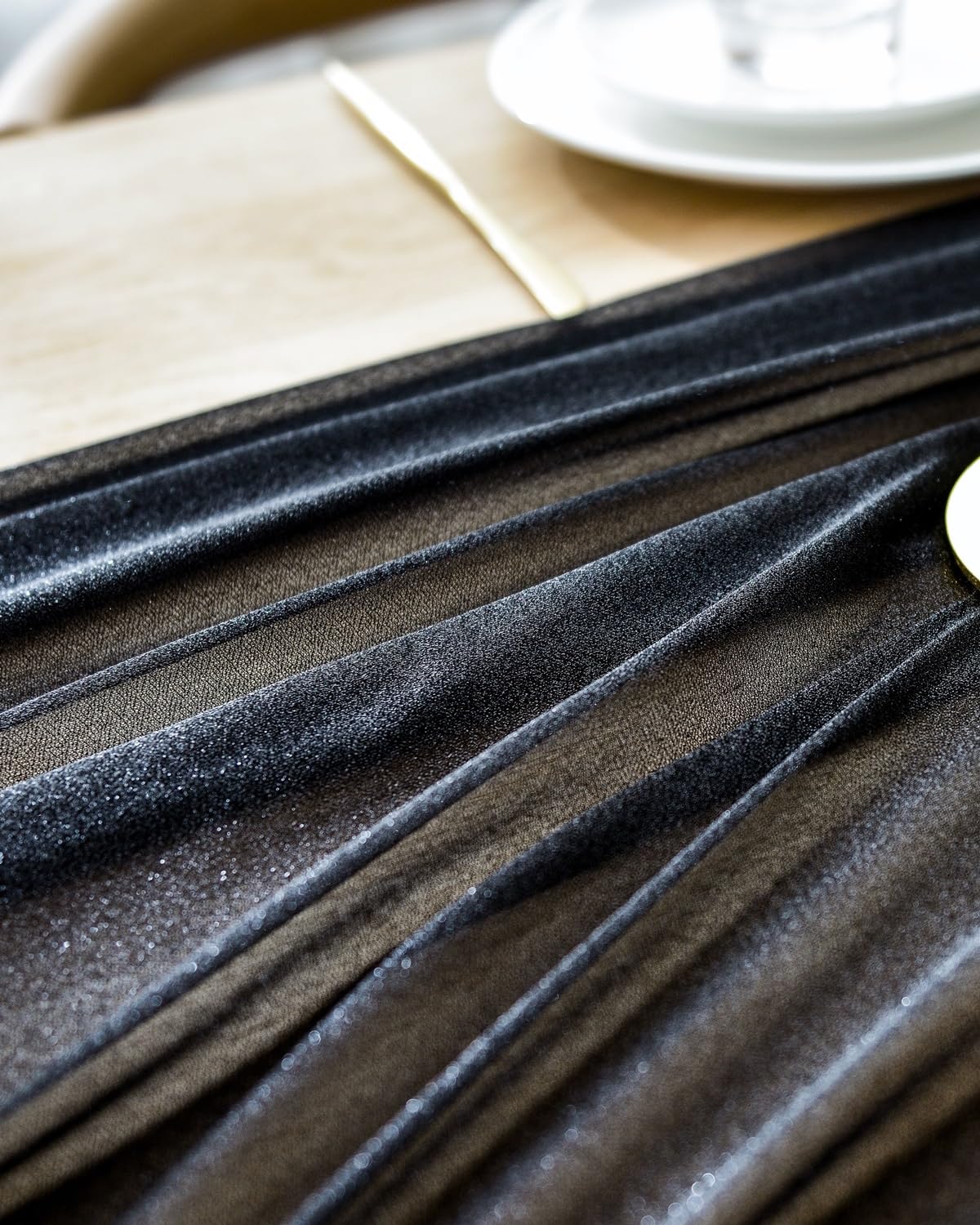 Boxan Gorgeous Black Silky Sheer Table Runner 30X120 Inch For Romantic Wedding Decor, Chic Bridal & Baby Shower, Christmas Party