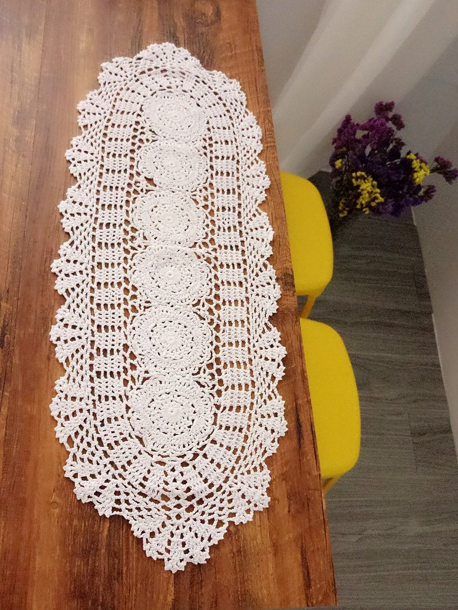 Laivigo Handmade Crochet Lace Oval Lucky Flower Tablecloth Table Runner Doilies Doily,12 X 43 Inch,White