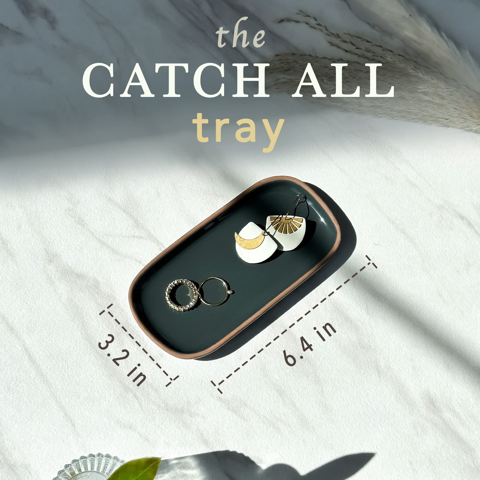 Mora Ceramic Decorative Tray - Rectangle 6.4In Dish For Jewelry, Perfume, Makeup, Accessories, Candle, In The Bathroom Vanity, B