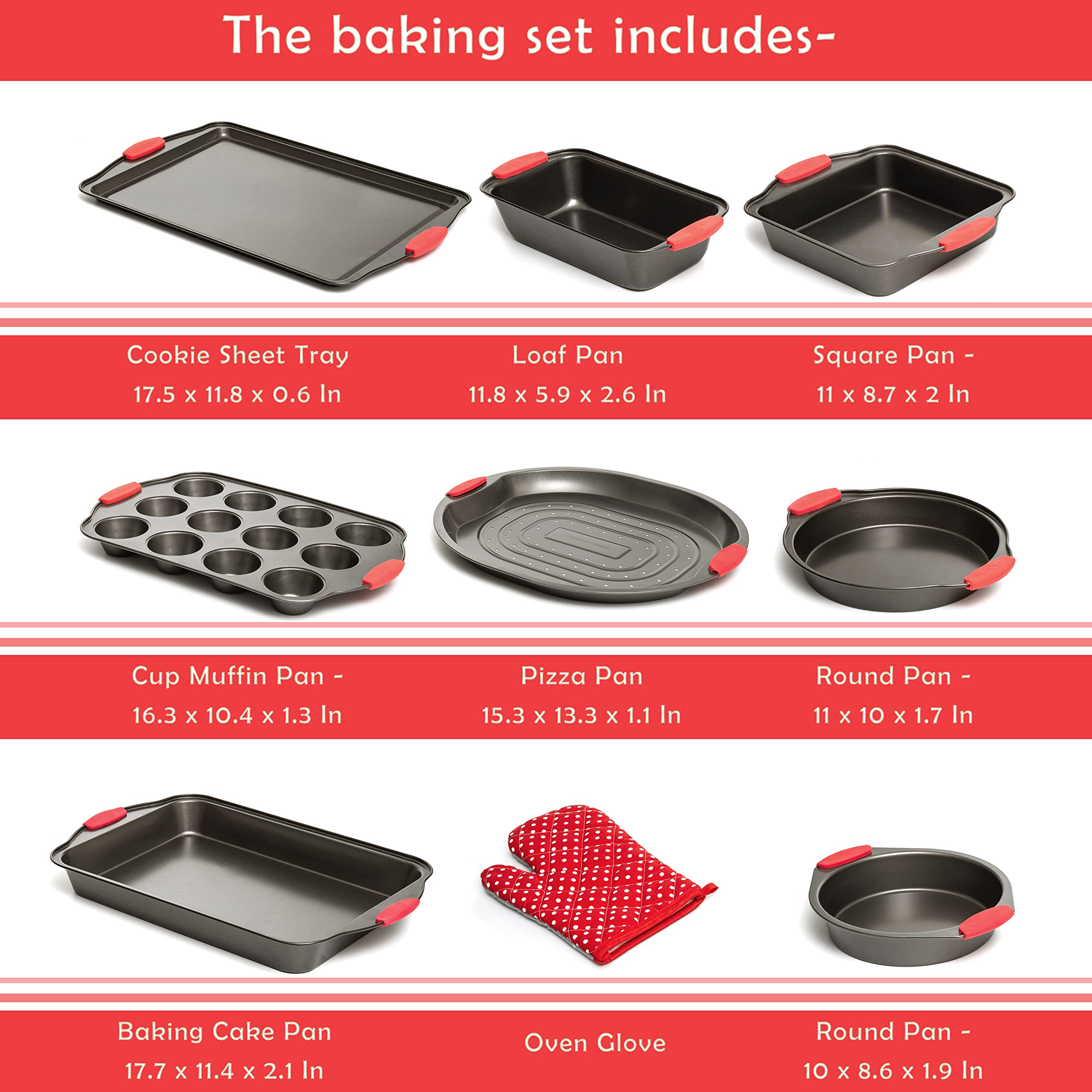 Moss & Stone 9 Piece Baking Pans Set Non Stick, Oven Safe Baking Sheet Set Carbon Steel Non-Stick Ptfe Coating, Bakeware Set Wit