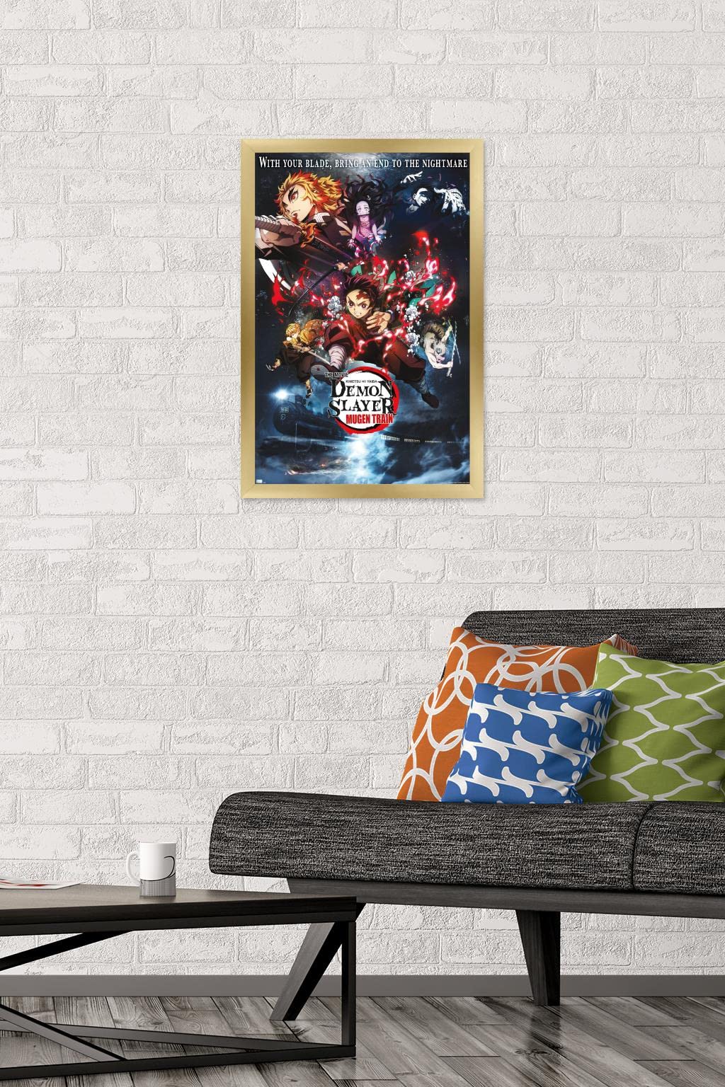 Trends International Demon Slayer: Mugen Train - Collage One Sheet Wall Poster, 14.725'' X 22.375'', Gold Framed Version