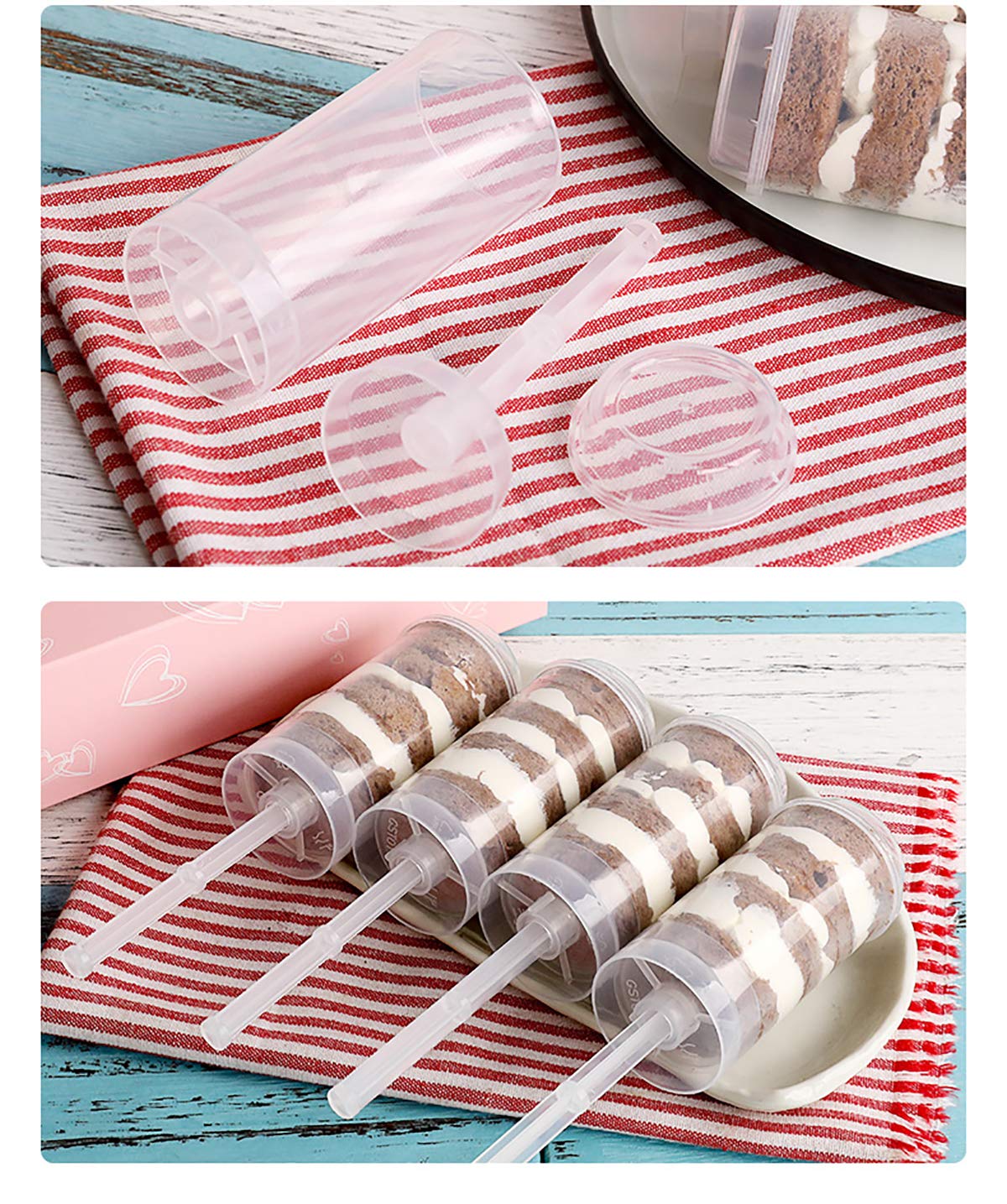 Jucoan 30 Pack Cake Push Pop Containers, Cake Pop Shooter, Round Plastic Jelly Ice Cream Cake Push-Up Containers With Lids For W
