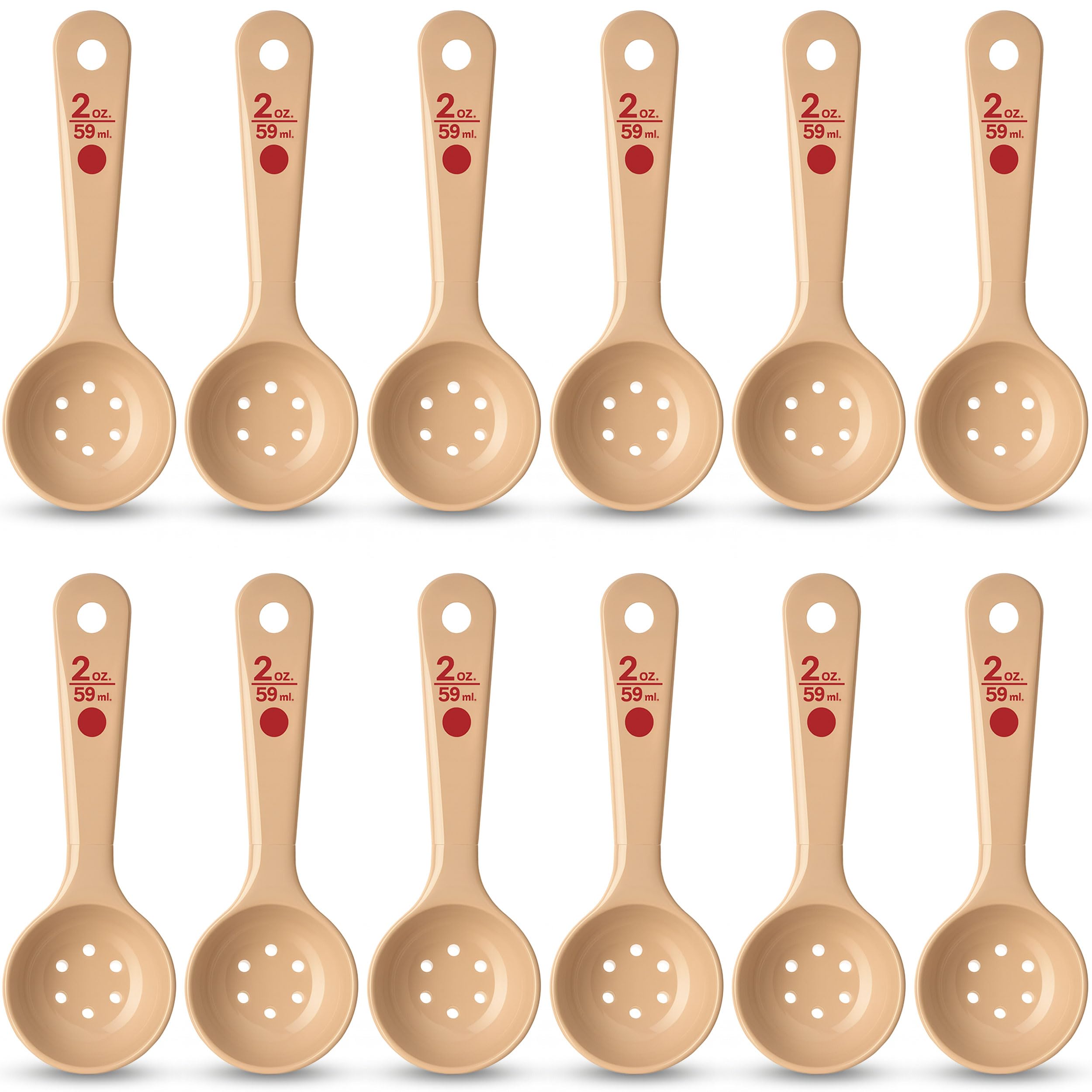 Carlisle FoodService Products 2 Oz Perforated Portion Control Spoon - Short Handle Measuring Spoon - Beige Polymer Foodservice S