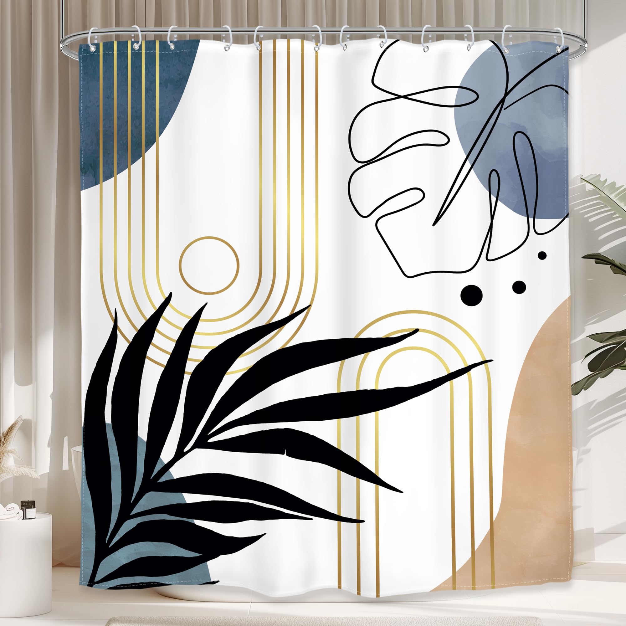 Glawry Abstract Tropical Shower Curtain Chic Boho Plant Palm Leaf Watercolor Blue Simple Minimalist Bathroom Modern Botanical 60