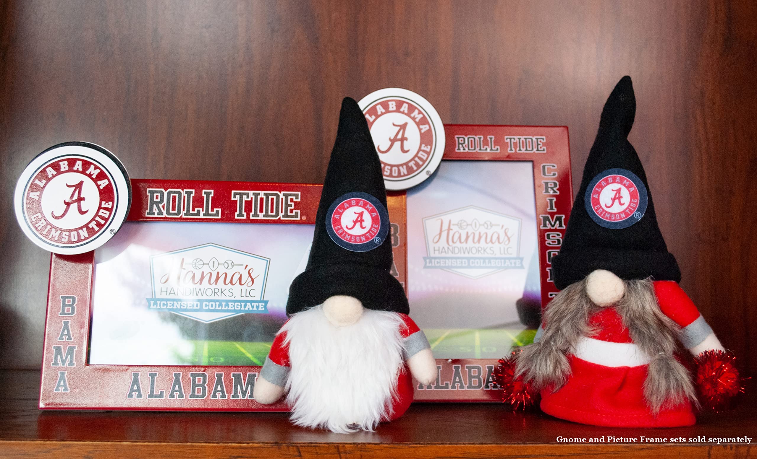 University Alabama Crimson Tide Set of 2 Plush Gnome Christmas Tree Ornaments by Hannas Handiworks - Fan/Cheerleader Holiday/Dor