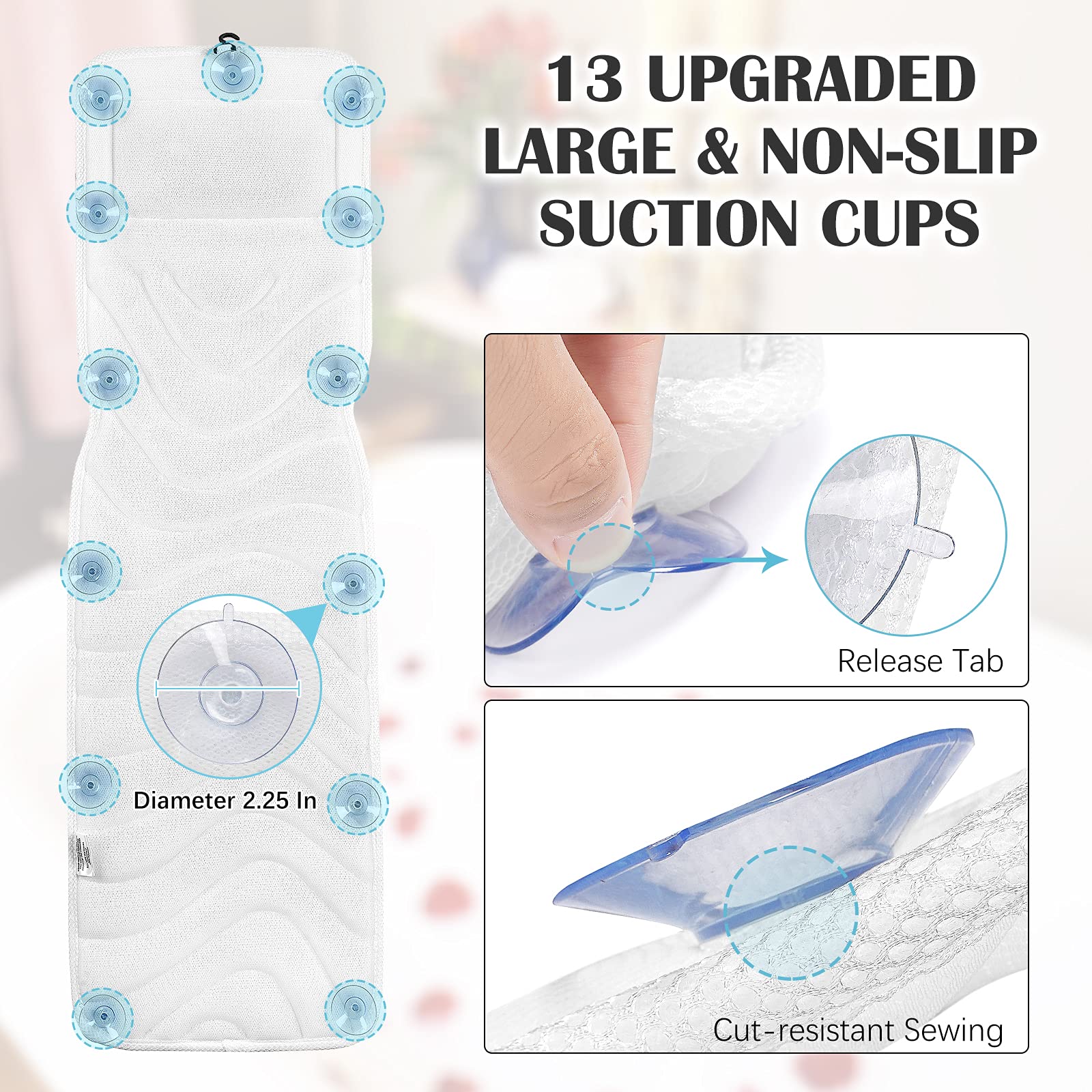 Full Body Bath Pillow For Bathtub, Upgraded Non-Slip Bath Cushion For Tub, Spa Bathtub Pillow Mattress For Head Neck Shoulder An