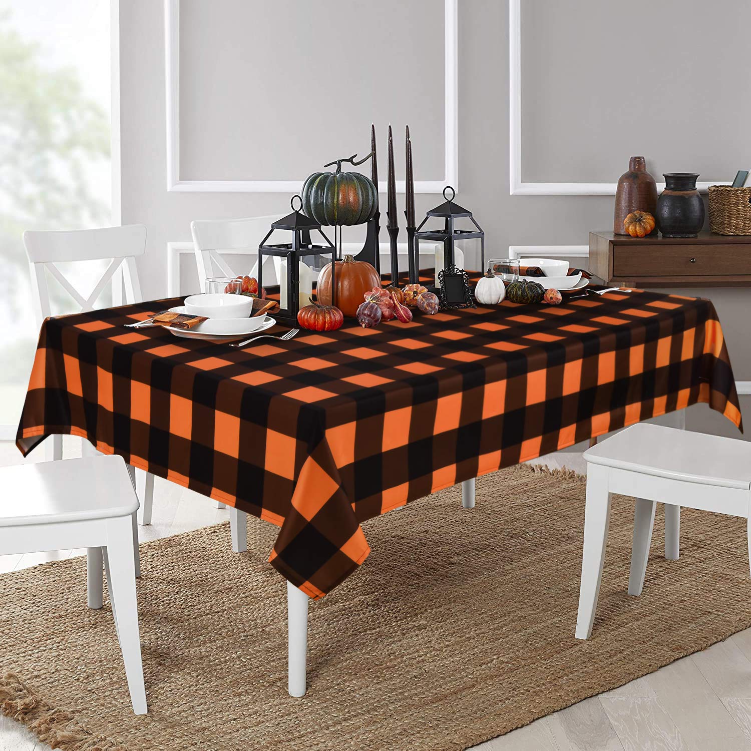 Aspmiz Halloween Tablecloth, Plaid Checkered Table Cloth, Orange And Black Tablecloths, Machine Washable Tablecloth Rectangle Fo