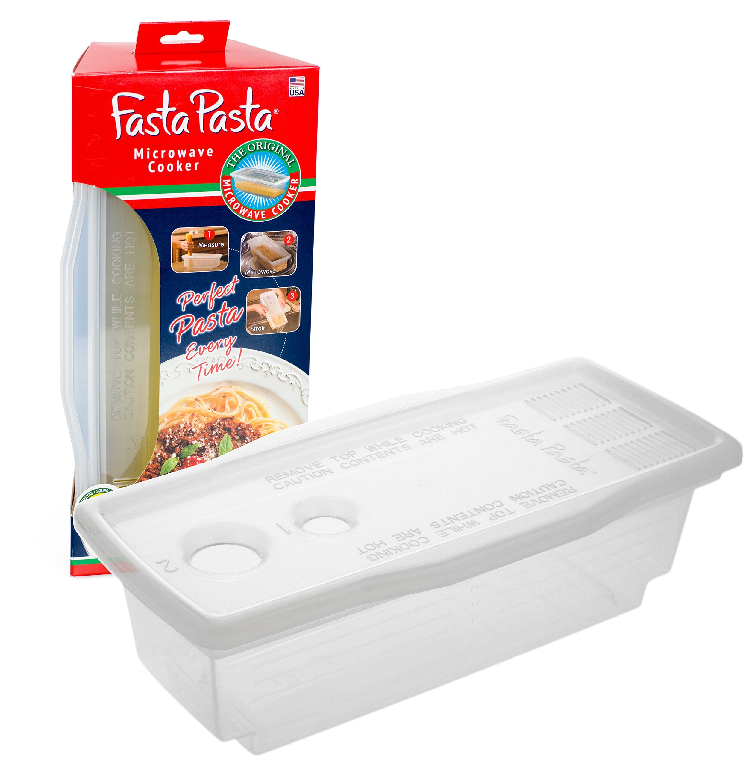 The Original Fasta Pasta Microwave Cooker with Lid & Built-in Strainer-No More Messes, Waiting for Water to Boil, or Sticky Nood