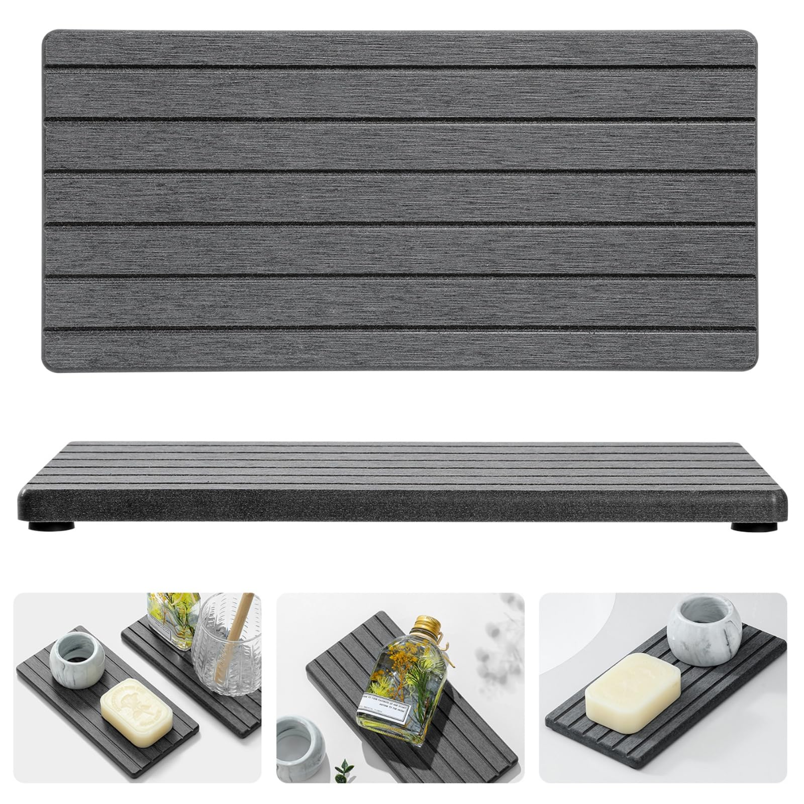 Razborci 2Pcs Diatomite Quick Stone Drying Tray Mat For Bathroom & Kitchen Counter, Instant Dry Water Absorbent Drink Bar Coaste