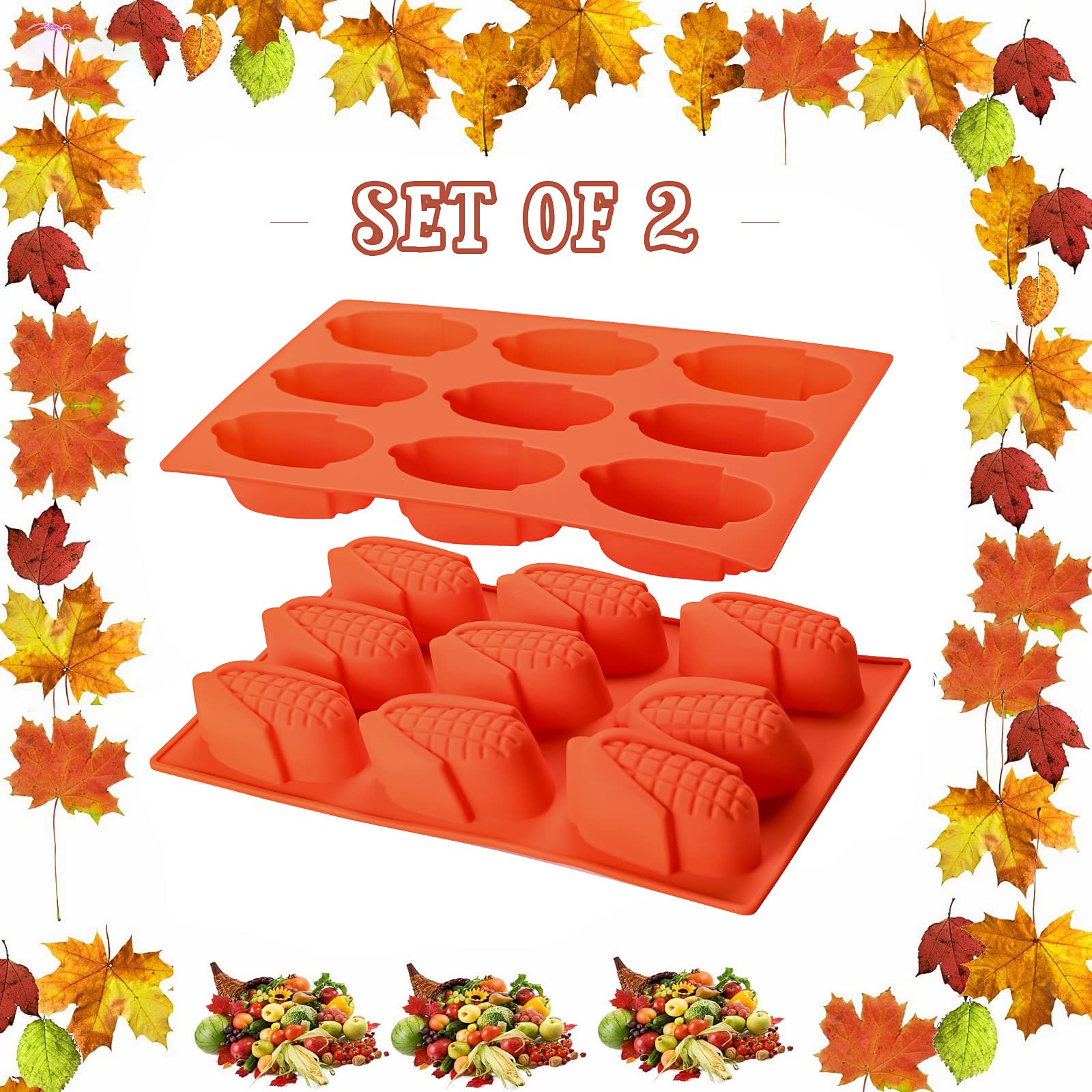 Dootafy 2 Pack Small Corn Stick Bread Pan, Silicone Corn Cob Bread Molds Mini Cake Pans Cakelette Pan For Fall Baking Muffin Cup