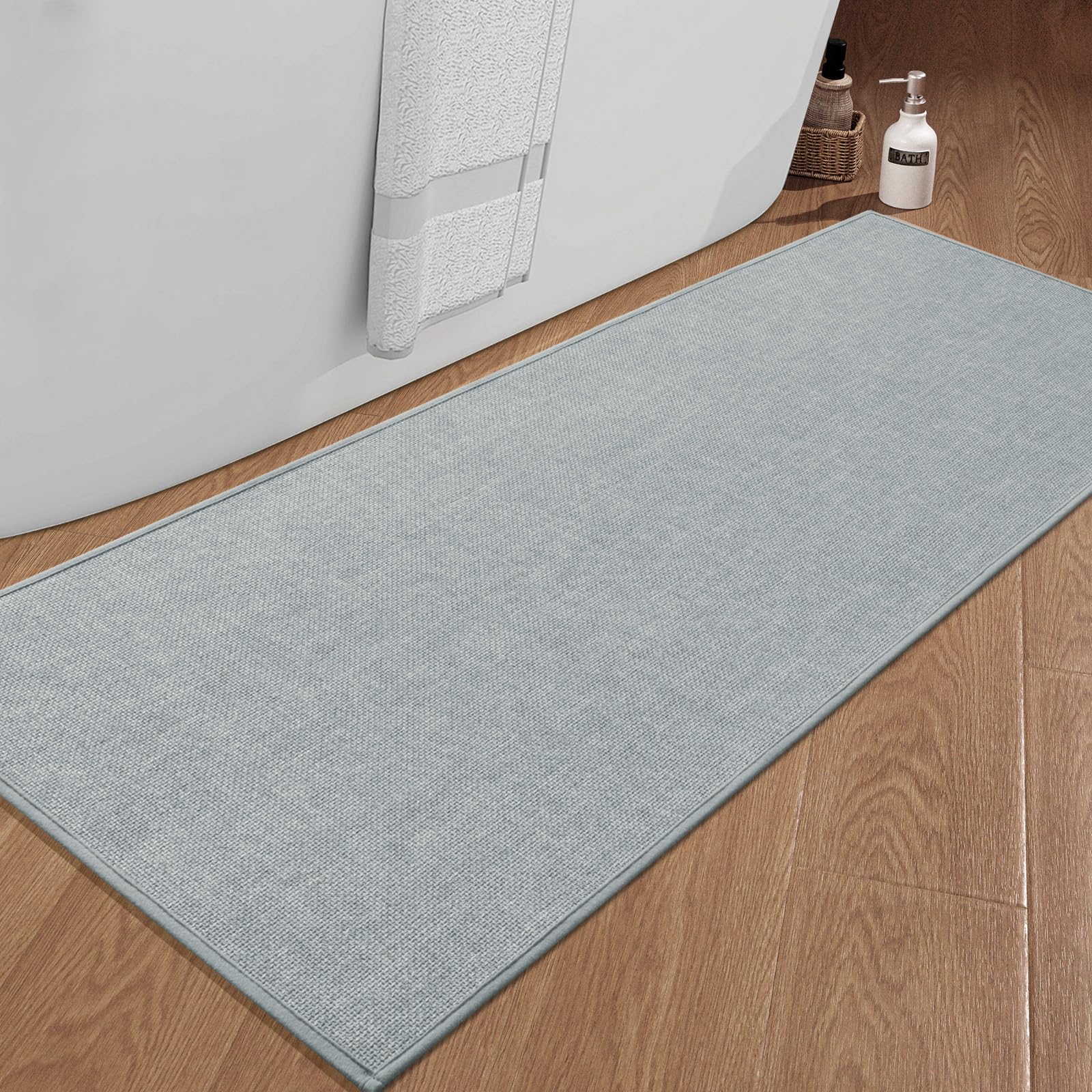 Chakme Bathroom Rugs Mat 59X25, Ultra Thin Non Slip Bath Mat Large Quick Dry Absorbent Bath Mat For Bathroom Floor, (Light Grey,