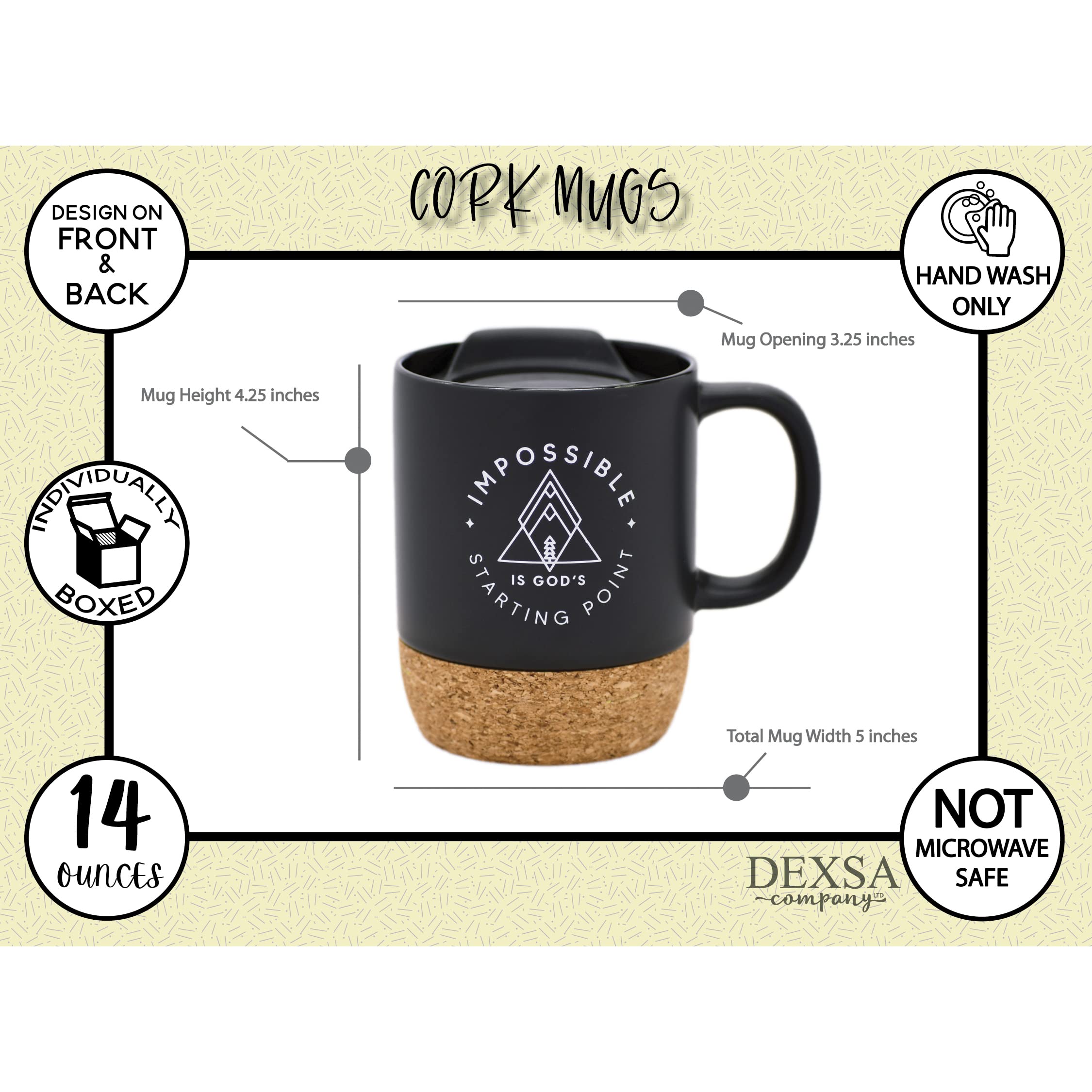 Ceramic Designer Coffee Mug | Impossible is God's starting point | Holds 14 ounces | Cork Bottom with Lid | Great for Coffee, Te