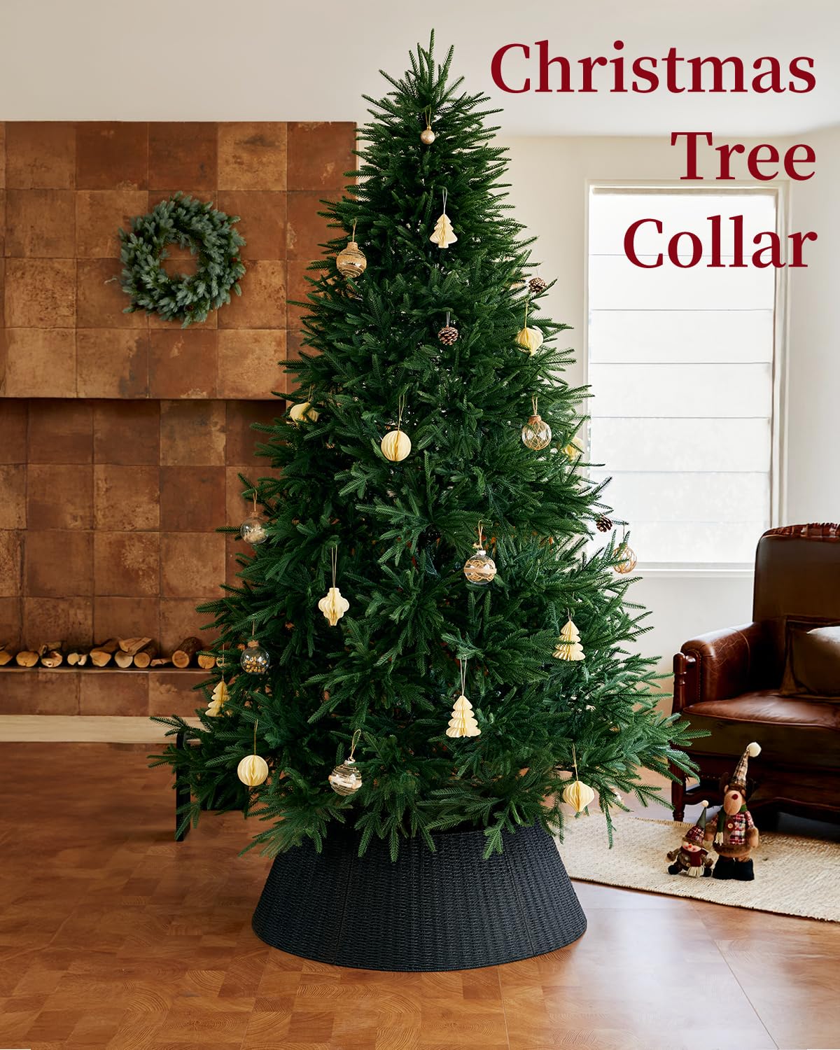 28in Christmas Tree Collar - Wicker Woven Tree Collars for Artificial Trees - Handmade Rattan Rustic Farmhouse Basket for Tree B