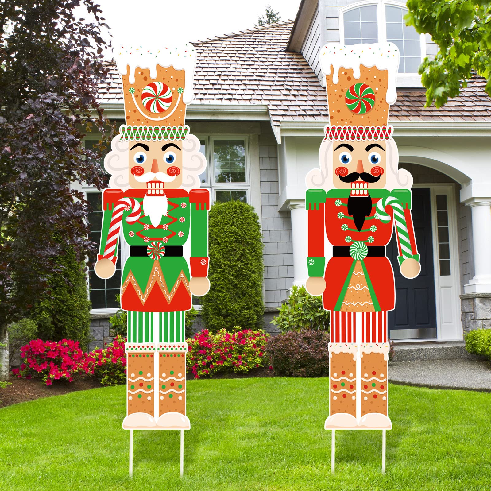 Capoda 2 Pcs Large Christmas Nutcracker Yard Sign with Stakes 39 x 13 Inch Outdoor Nutcracker Christmas Decorations Xmas Soldier