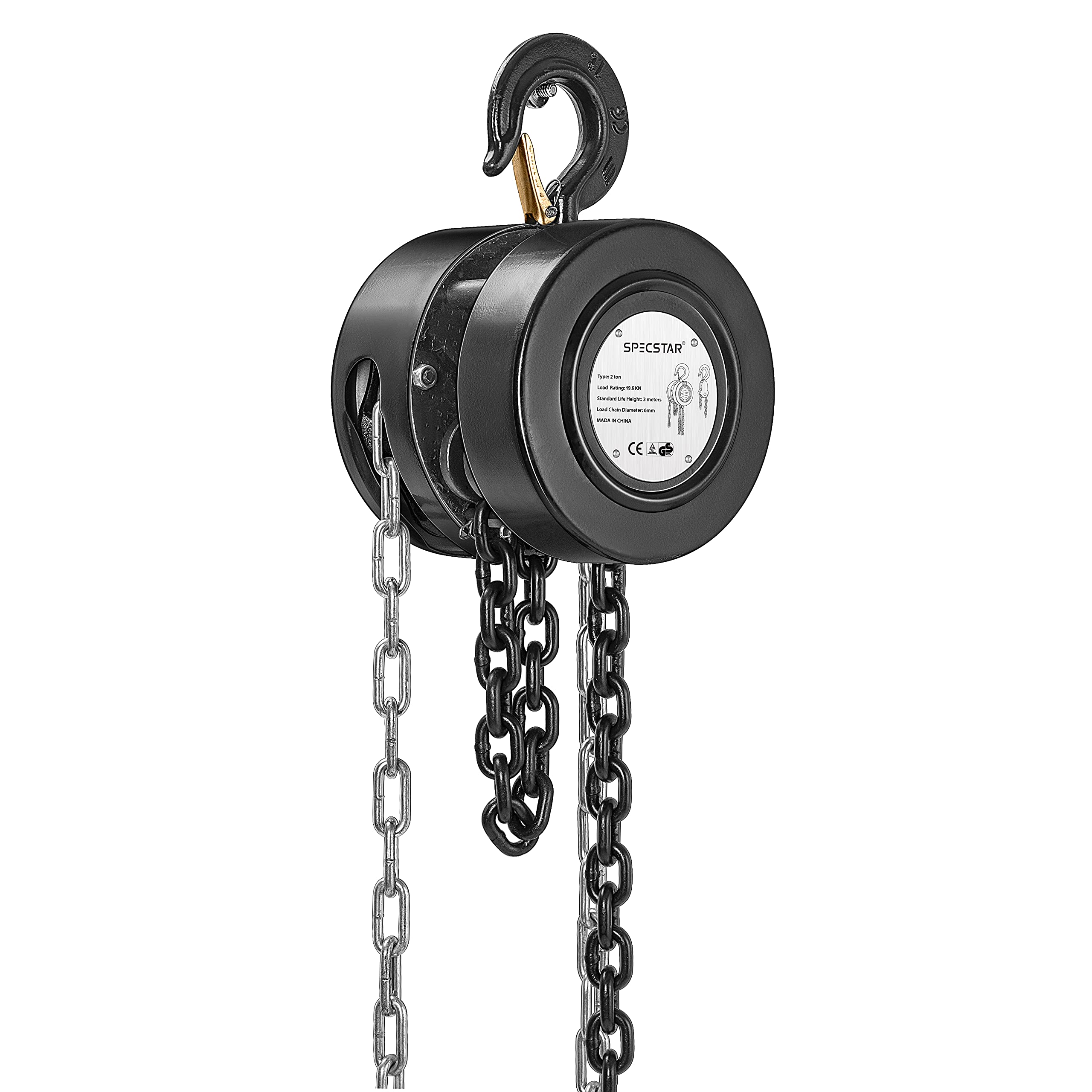 Specstar Hand Chain Hoist 2 Ton 4000 Lbs Capacity 10 Feet With 2 Heavy Duty Hooks, Manual Chain Fall For Warehouse Building Auto